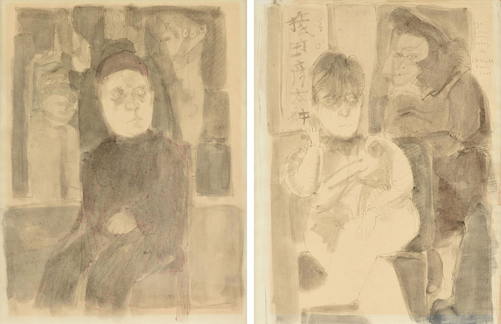 JOSÉ LUIS CUEVAS (Mexican 1934-2017) TWO WATERCOLORS, 1967, the first, ink wash with touches of (1 of 19)