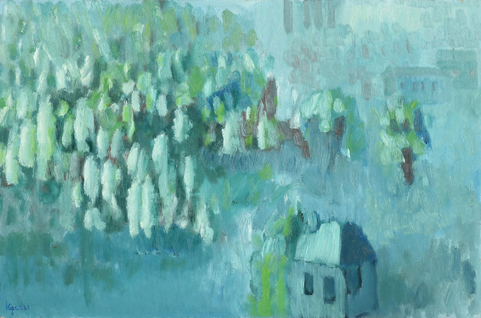 ROBERT KIPNISS (American b. 1931) "Landscape in Blue and Green," 20TH CENTURY, oil on board, signed (1 of 15)