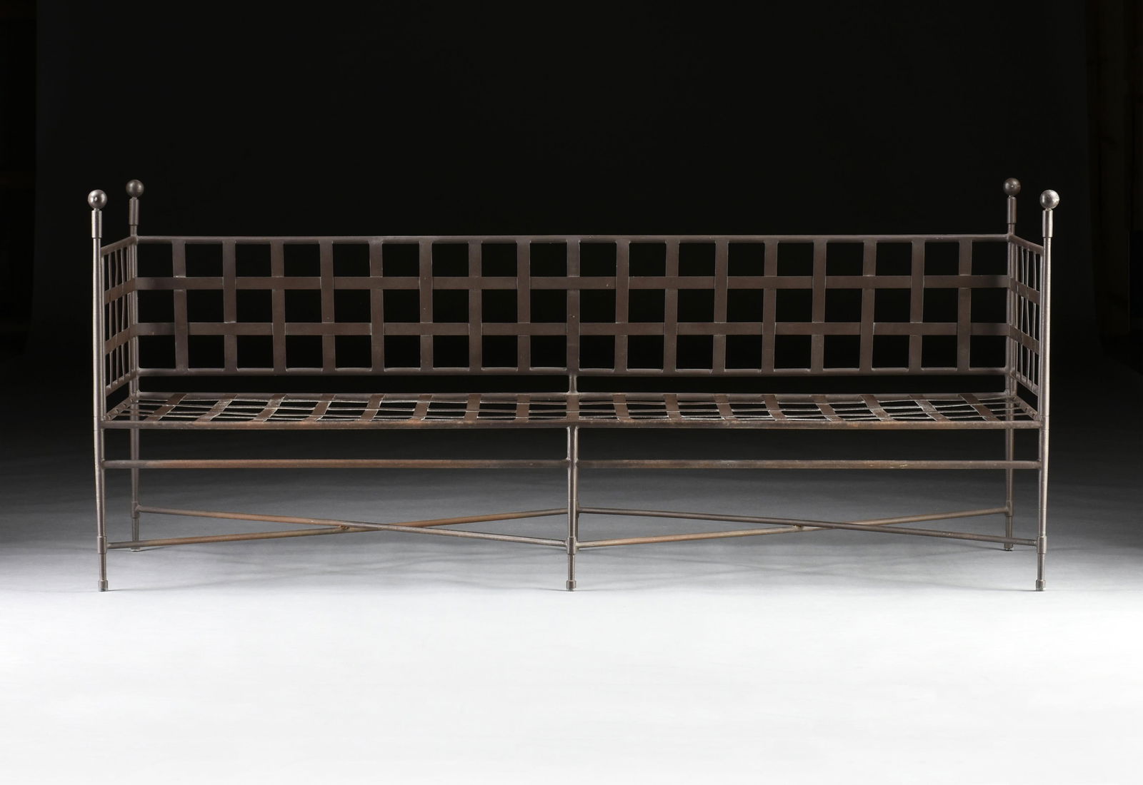 A MARIO PAPPERZINI "Amalfi Sofa," AMERICAN, 20TH CENTURY, a black metal outdoor sofa with X-form (1 of 6)