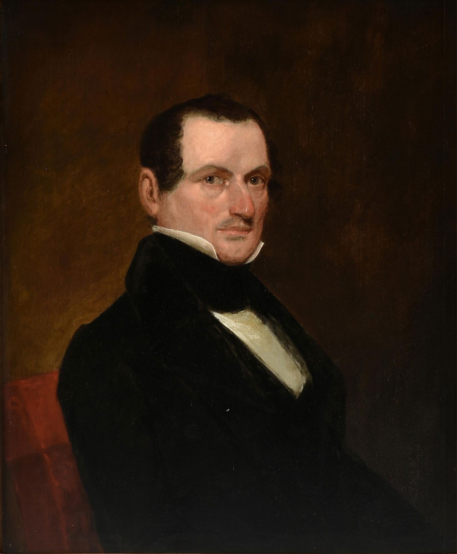 SCHOOL OF GILBERT STUART (American 1755-1828) "Portrait of Elias Gilbert," CIRCA 1815,: SCHOOL OF GILBERT STUART (American 1755-1828) "Portrait of Elias Gilbert," CIRCA 1815, oil on panel. 29 1/2" x 24 1/2" Frame: 37 1/2" x 32 1/2” Provenance: Proceeds to benefit the Art Museum of