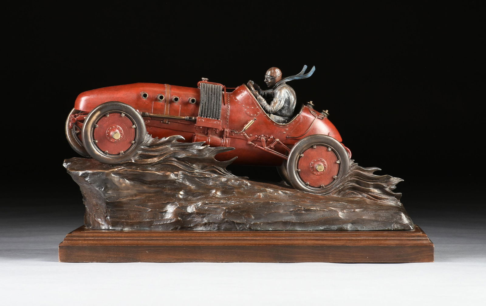 ALEXANDER BUCHAN (American) "Race to the Finish,” 1997, a painted bronze sculpture of a racer (1 of 12)