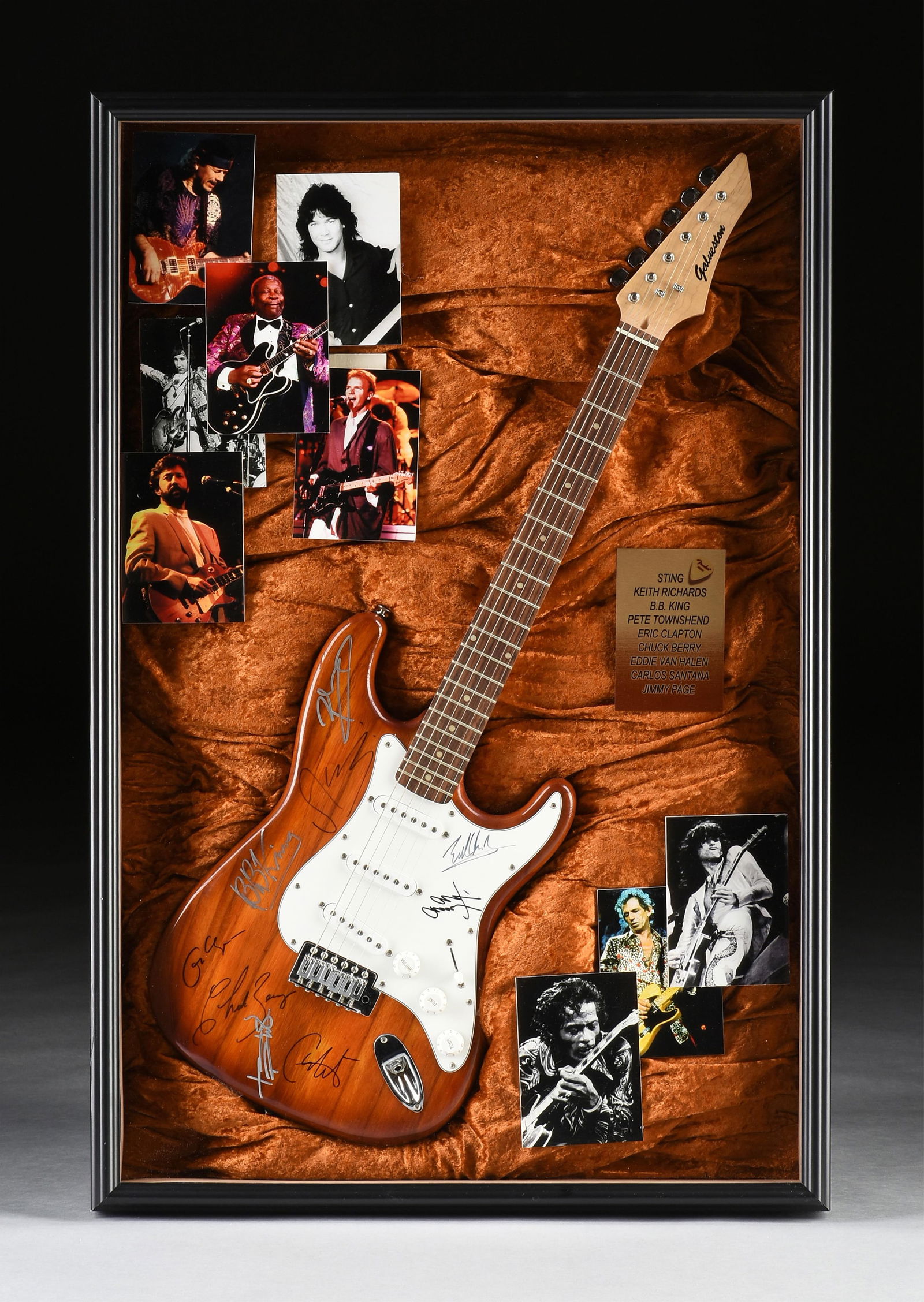 A GUITAR SIGNED BY NINE LEGENDS OF ROCK 'N ROLL, a Galveston electric guitar signed by Sting, Keith (1 of 12)