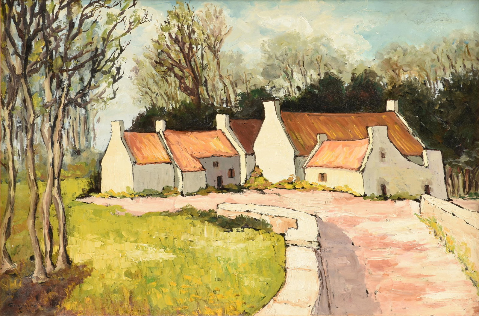 GREGOIRE JOHANNES BOONZAIER (South African 1909-2005) "South African Farmhouse," 20TH CENTURY, oil: GREGOIRE JOHANNES BOONZAIER (South African 1909-2005) "South African Farmhouse," 20TH CENTURY, oil on canvas, signed L/L, "Gregoire." 24" x 36" Frame: 30 1/2" x 42 1/2"