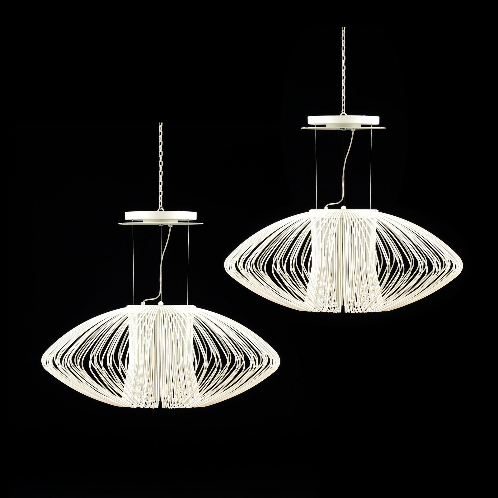 MASSIMO MUSSAPI (Italian b. 1956) A PAIR OF METAL LUX "Impossible A" SUSPENSION LAMPS, ITALIAN, 21ST (1 of 5)