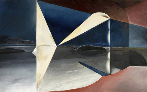 RICHARD STOUT (American/Texas 1934-2020) "The Light of Providence," 1985, acrylic on canvas, signed: RICHARD STOUT (American/Texas 1934-2020) "The Light of Providence," 1985, acrylic on canvas, signed and dated L/R, "R. Stout '85," also signed, dated, and titled on reverse, "R. Stout / 6 - 1985 / 'Th