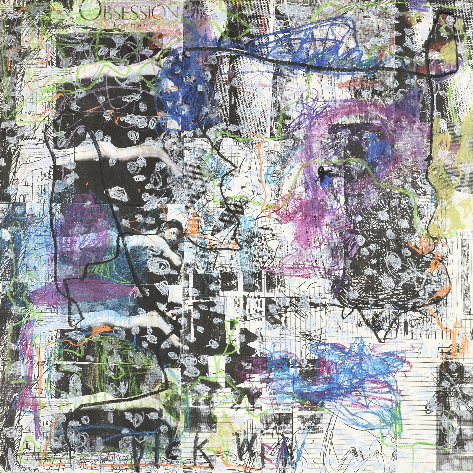 DICK WRAY (American/Texas 1933-2011) "Obsession," 1995, mixed media with colored pastels and printed (1 of 17)