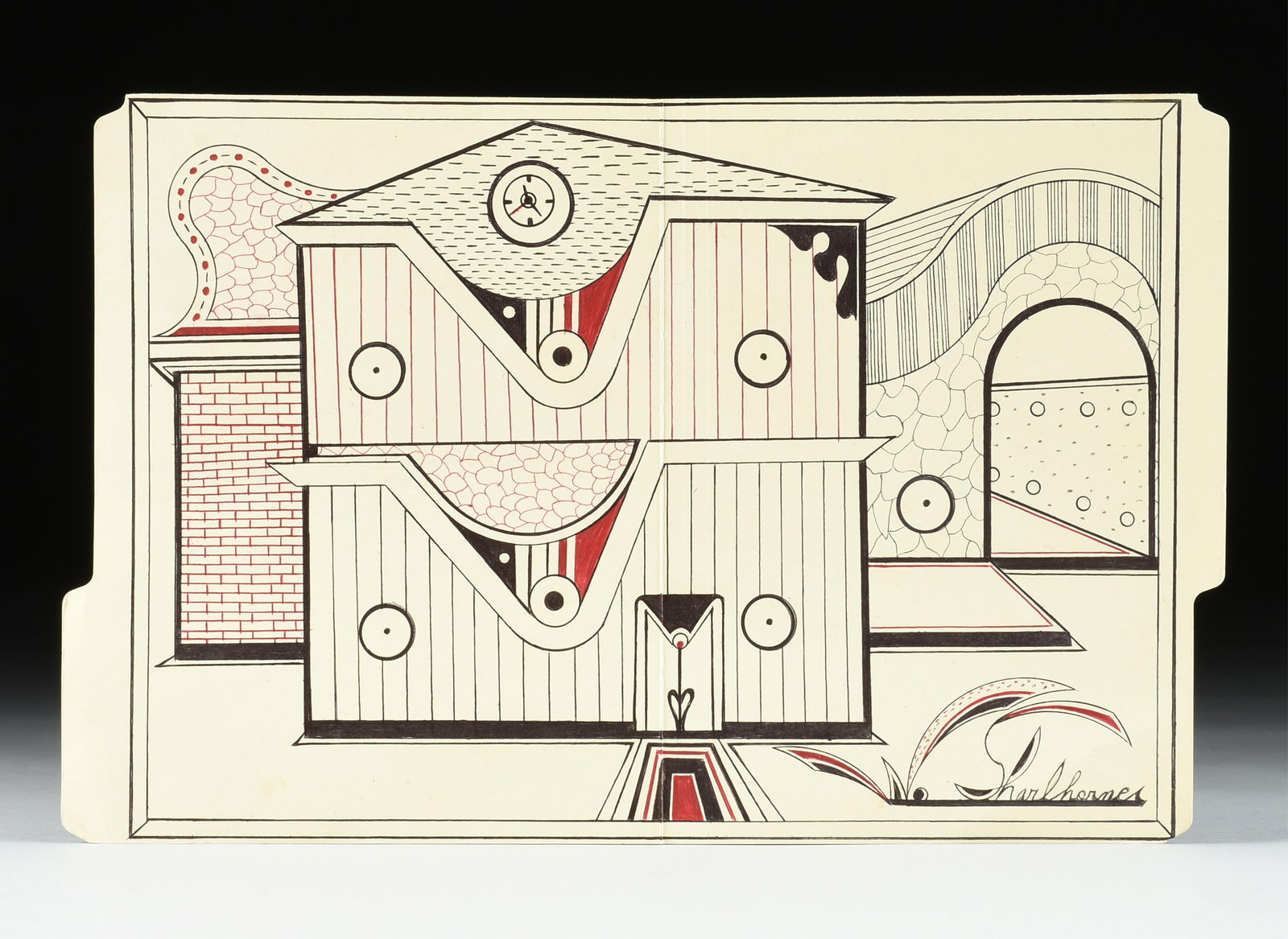 WELMON SHARLHORNE (American b. 1952) "Untitled," 1997, pen and ink on paper manila folder, signed (1 of 13)