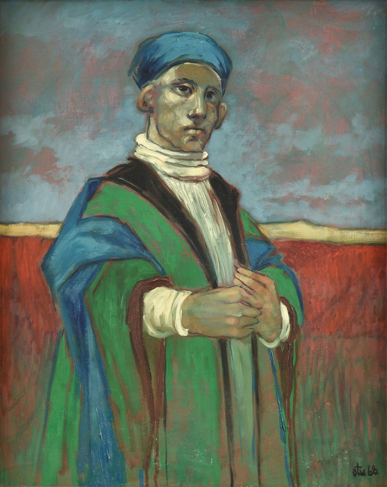 OTIS HUBAND (American/Texas b. 1933) "Blue Philosopher," 1968, oil on canvas, signed and dated (1 of 14)