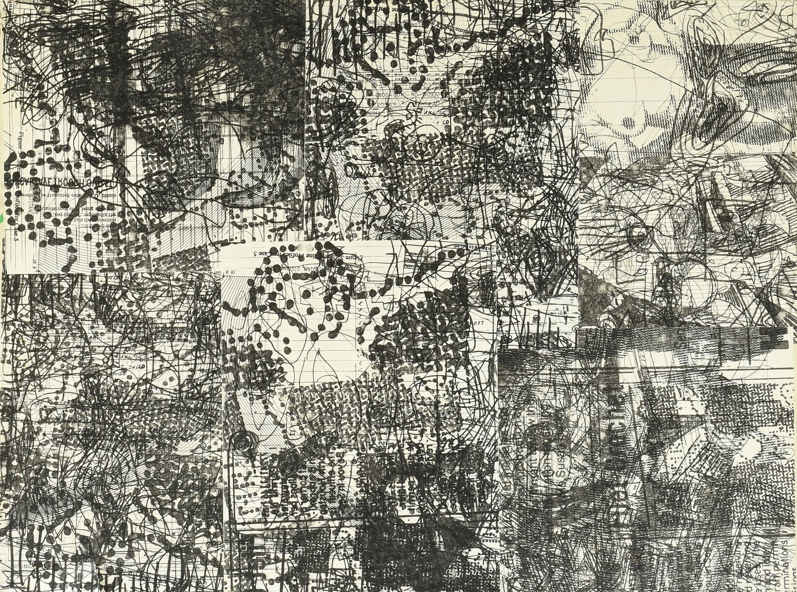 DICK WRAY (American/Texas 1933-2011) "Untitled with Figures and Dots," 1993, mixed media collage (1 of 14)