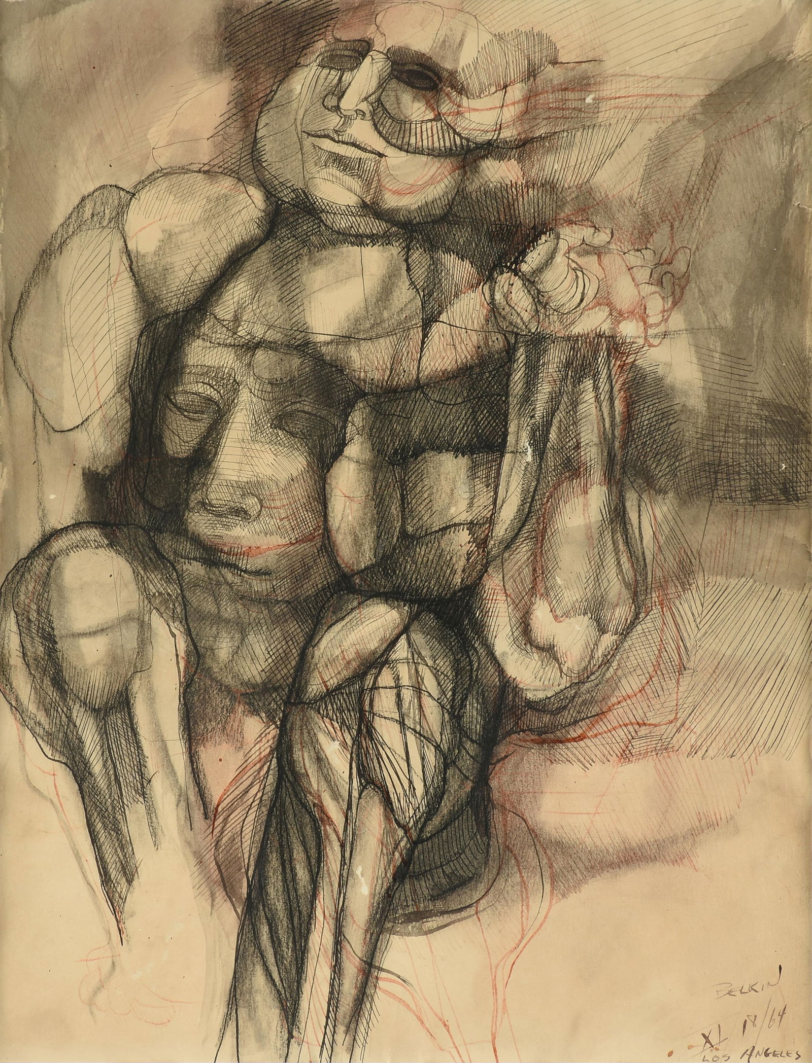 ARNOLD BELKIN (Canadian/Mexican 1930-1992) "Untitled Figures," 1964, black and sepia pen and ink (1 of 14)
