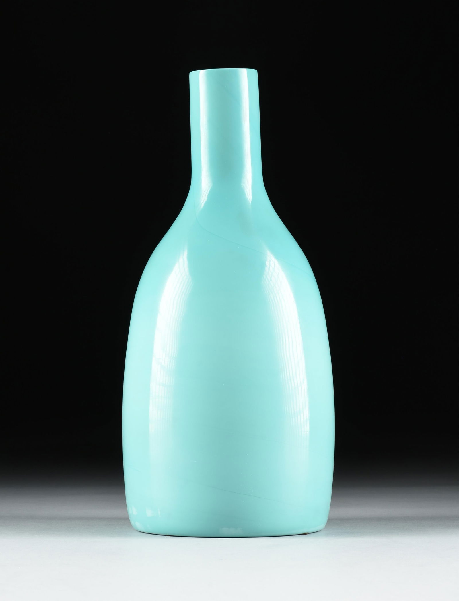 ROBERT KUO (Chinese/American b. 1947) A PEKING GLASS VASE, 21ST CENTURY,: ROBERT KUO (Chinese/American b. 1947) A PEKING GLASS VASE, 21ST CENTURY, a turquoise glass vase, signed on base, "R. Kuo." 15 1/2 in. (39.4 cm.) Provenance: Collection of Brent Bruni Comiskey, Houston