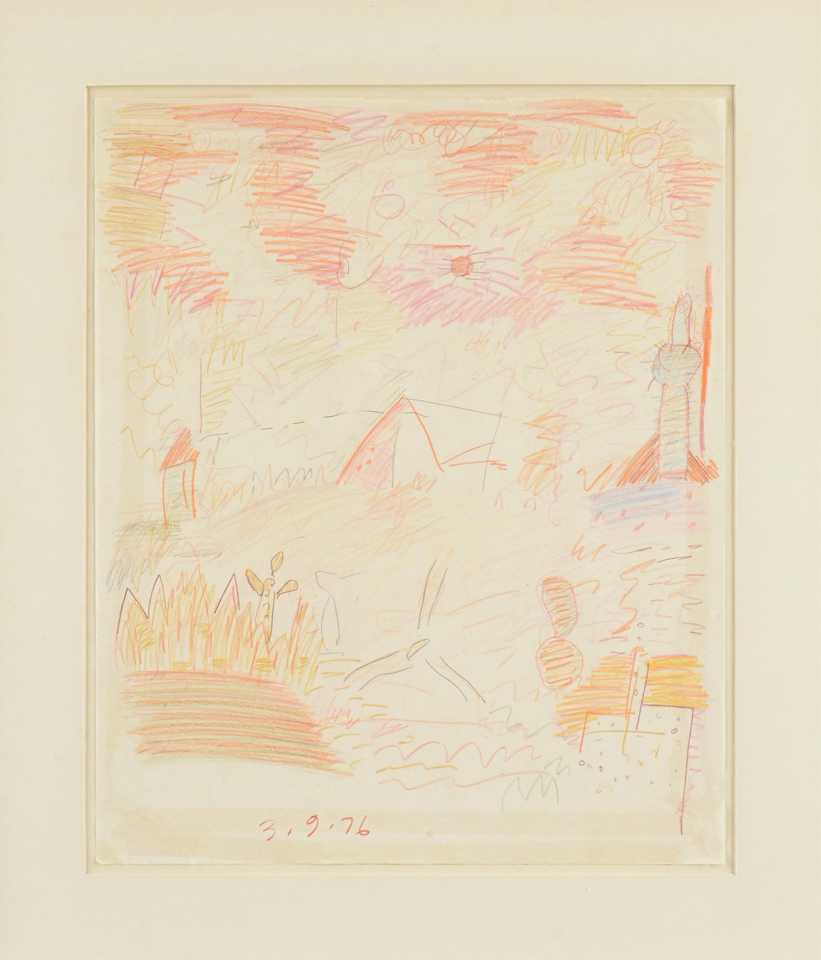 DICK WRAY (American/Texas 1933-2011) "Imaginary Landscape with Pyramid," 1976, (1 of 12)