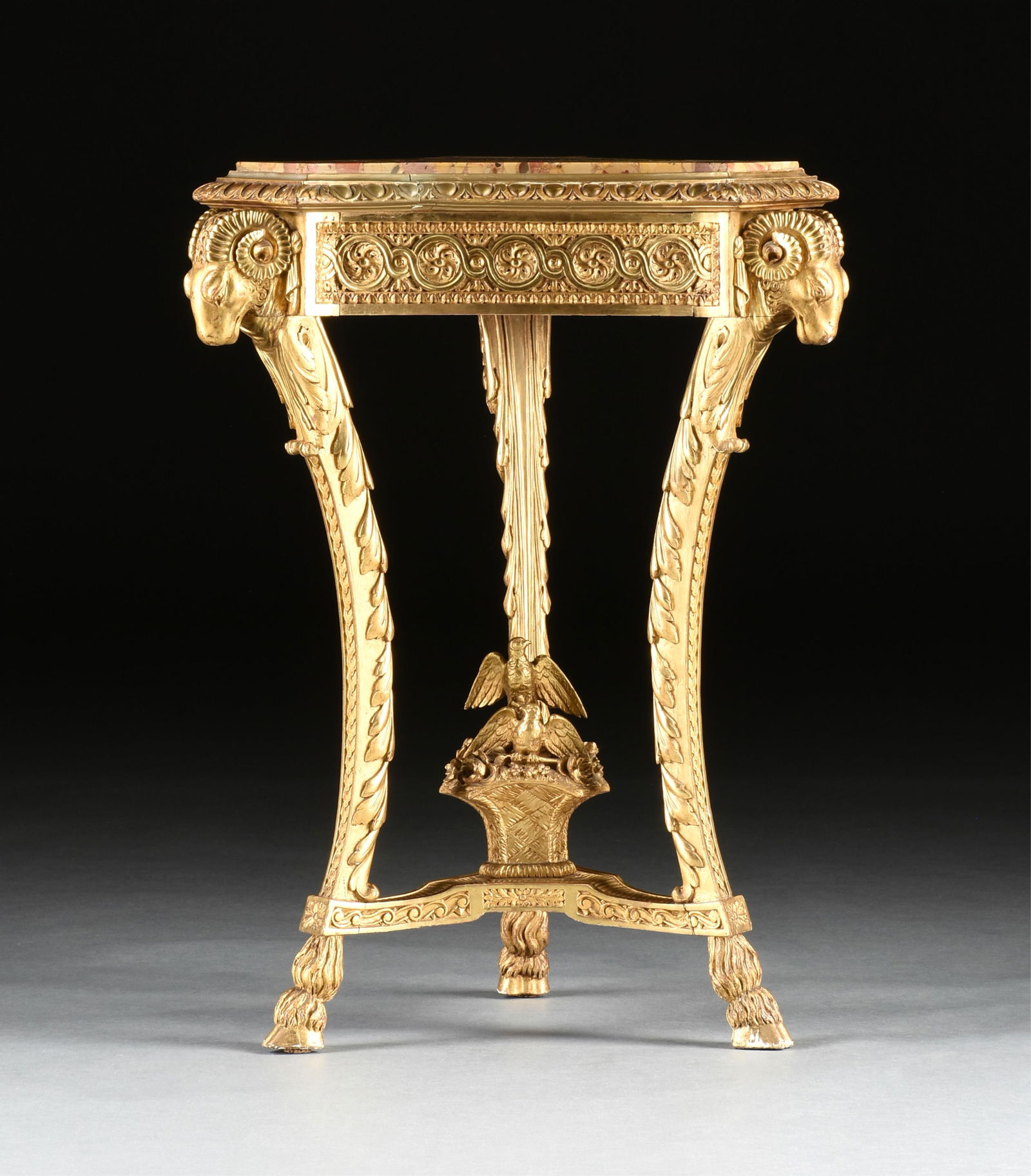 A LOUIS XVI STYLE TRIANGULAR PEDESTAL TABLE, FRENCH, 20TH CENTURY, (1 of 9)