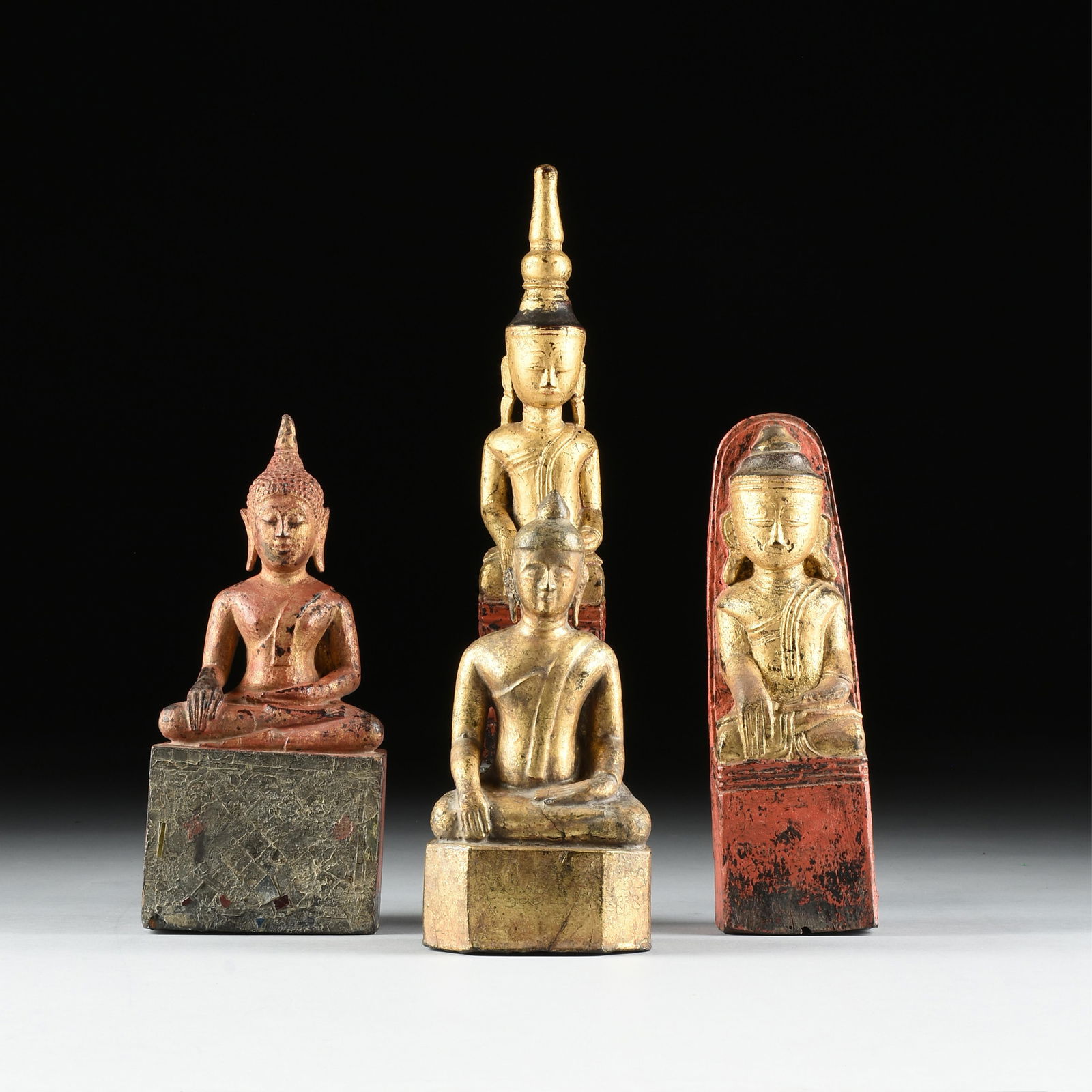 FOUR WOODEN BUDDHAS, THAILAND, PROBABLY 19TH CENTURY, (1 of 9)