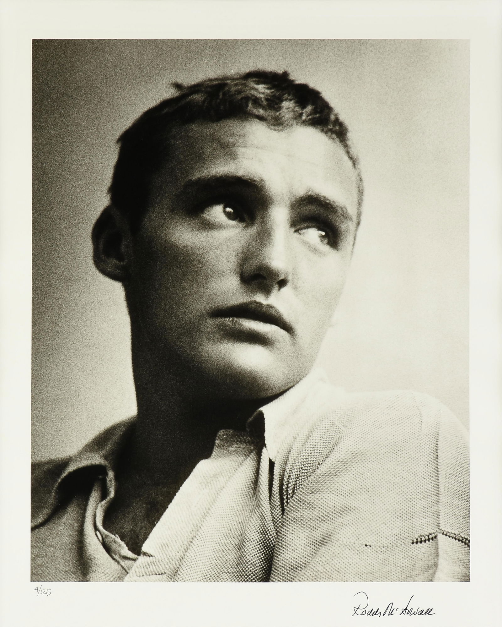 RODDY MCDOWALL (British/American 1928-1998) "Dennis Hopper, Hollywood, 1957," PRINTED 1990,: RODDY MCDOWALL (British/American 1928-1998) "Dennis Hopper, Hollywood, 1957," PRINTED 1990, selenium toned photographic print, signed L/R, "Roddy McDowall," and numbered L/L, "4/125," published by Mer