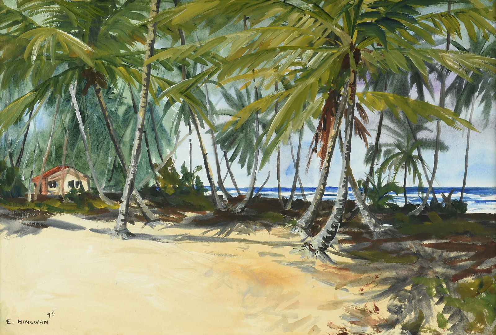 EDWIN HINGWAN (Trinidadian 1932-1976) "Tropical Landscape with Hut (Untitled)," 1975, (1 of 13)