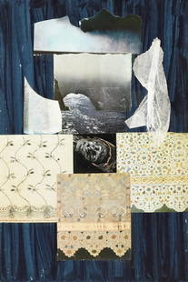 DOROTHY HOOD (American/Texas 1919-2000) A COLLAGE, "Untitled," 1971,: DOROTHY HOOD (American/Texas 1919-2000) A COLLAGE, "Untitled," 1971, mixed media collage on card, dated on verso, "1971." 29 3/4 x 20 in. (75.6 x 50.8 cm.), Frame: 40 x 27 in. (101.6 x 68.6 cm.) Prove