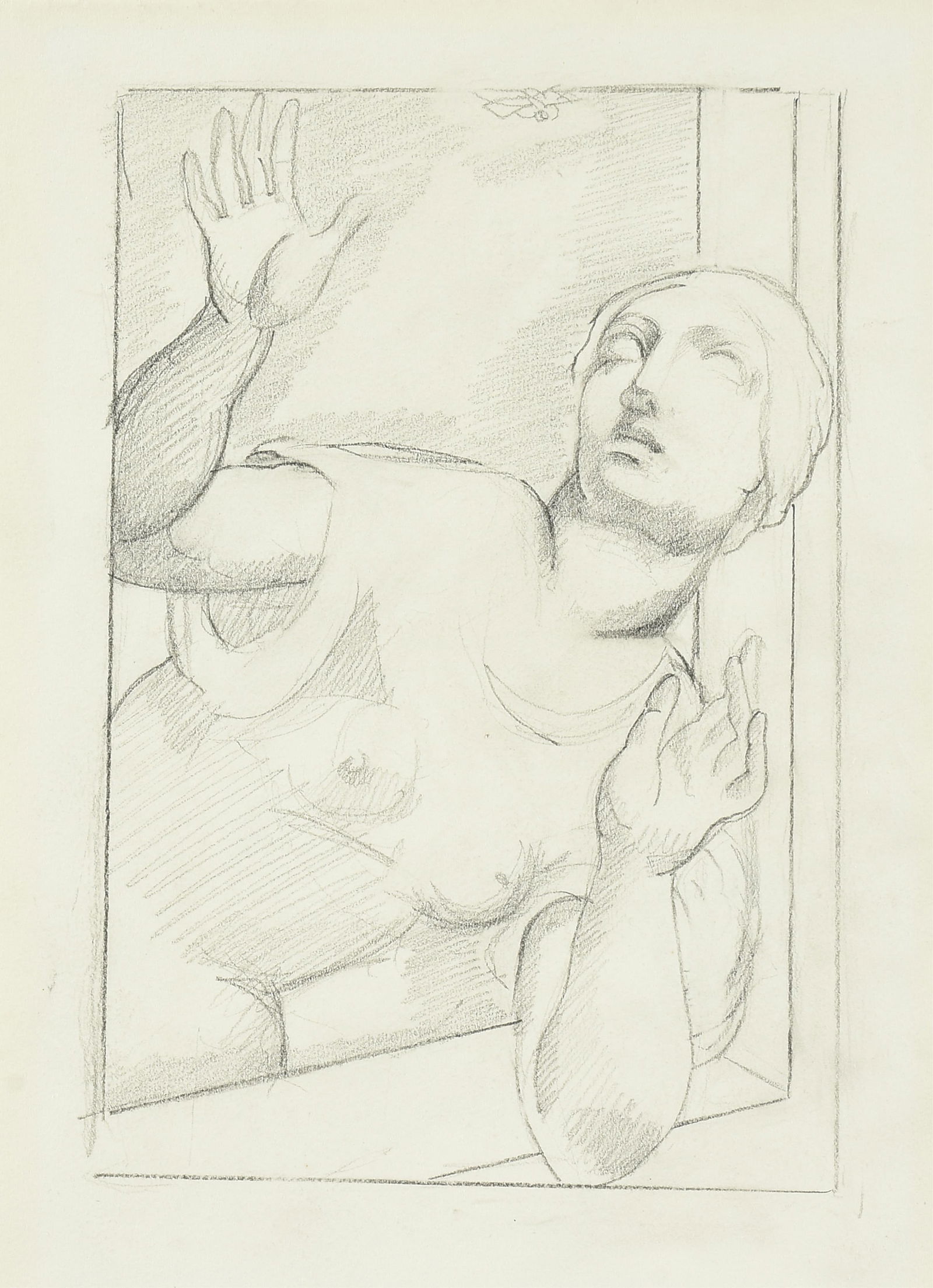 TAMARA DE LEMPICKA (Polish 1898-1980) "Girl at the Window," 1932,: TAMARA DE LEMPICKA (Polish 1898-1980) "Girl at the Window," 1932, graphite on paper and with a certification letter from Kizette de Lempicka-Foxhall, the artist's daughter. Image 7 x 4 5/8 in. (17.8 x