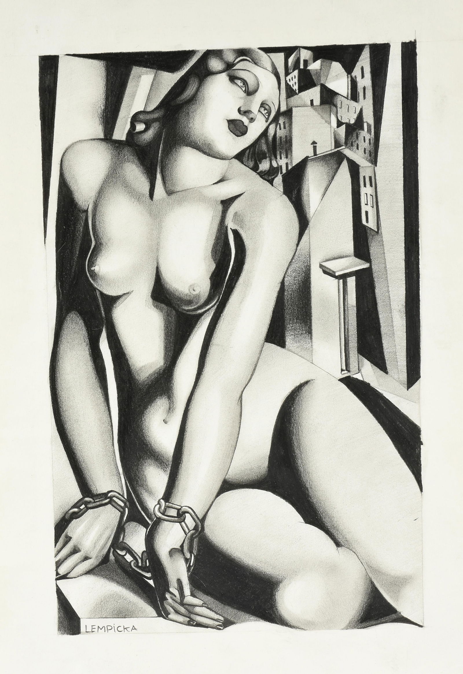 TAMARA DE LEMPICKA (Polish 1898-1980) "Andromeda," CIRCA 1928,: TAMARA DE LEMPICKA (Polish 1898-1980) "Andromeda," CIRCA 1928, graphite on paper, signed lower left, "LEMPICKA." Image 13 1/8 x 8 1/4 in. (33.3 x 21 cm.), Sheet 14 1/2 x 12 3/8 in. (36.8 x 31.4 cm.),