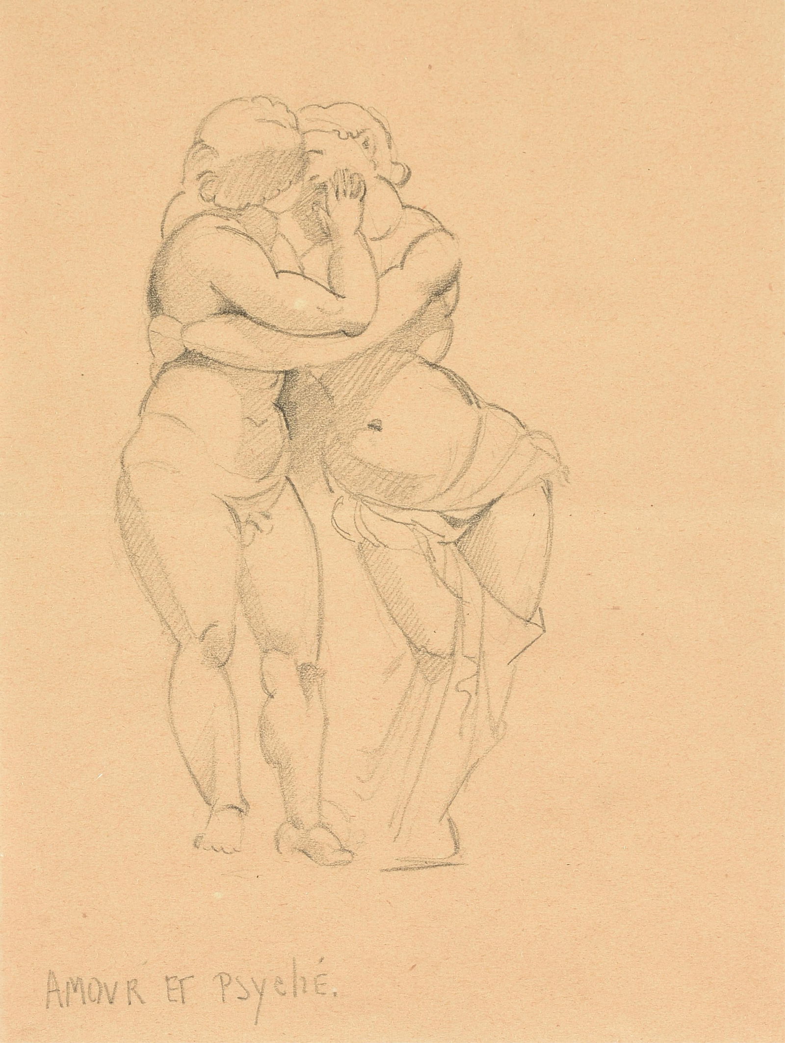 TAMARA DE LEMPICKA (Polish 1898-1980) "Amour et Psyche," 1925,: TAMARA DE LEMPICKA (Polish 1898-1980) "Amour et Psyche," 1925, graphite on paper, titled lower right, "AMOUR ET Psyché," and with a certification letter from Kizette de Lempicka-Foxhall, the arti