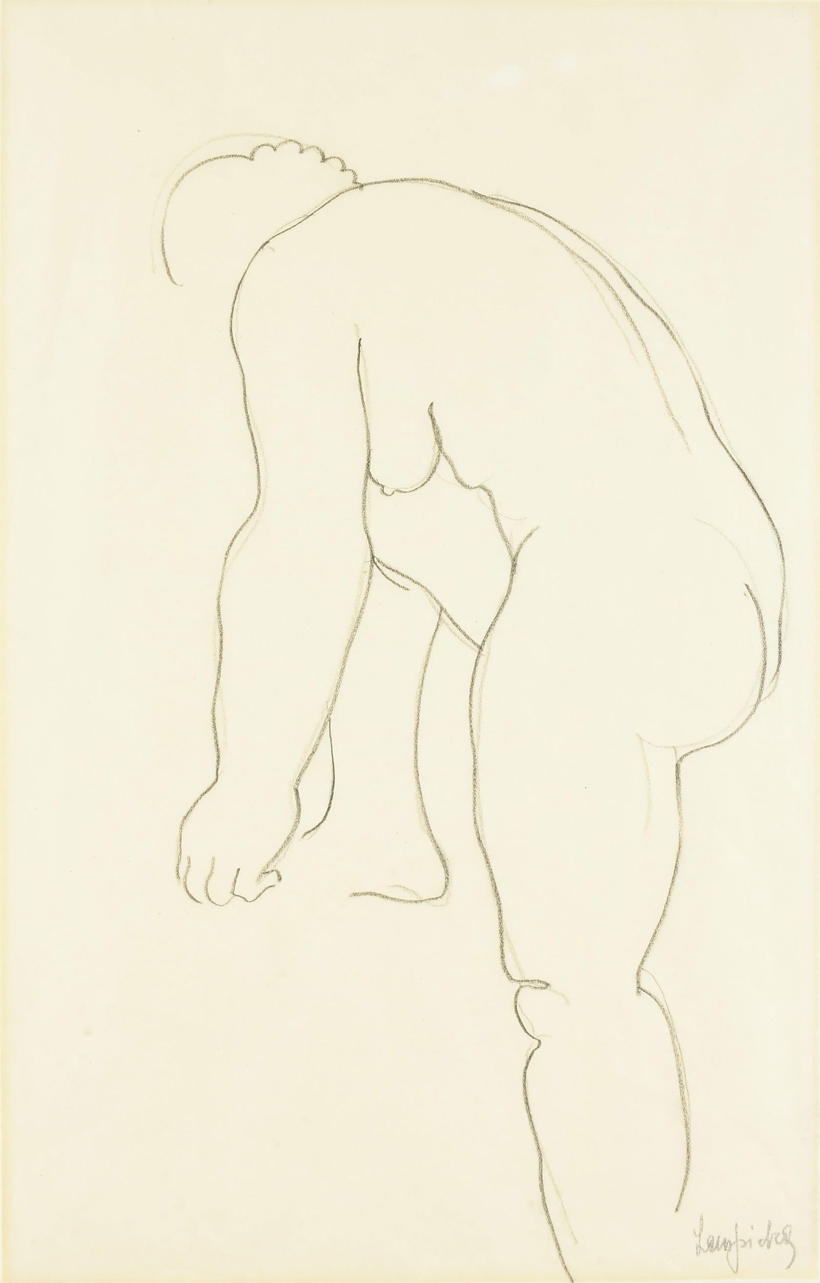 TAMARA DE LEMPICKA (Polish 1898-1980) "Nude Examining Her Foot," 20TH CENTURY,: TAMARA DE LEMPICKA (Polish 1898-1980) "Nude Examining Her Foot," 20TH CENTURY, graphite on paper, signed lower left, "Lempicka," with a certification letter from Kizette de Lempicka-Foxhall, the artis