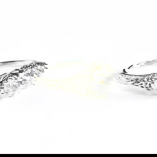 A EDWARDIAN PLATINUM AND DIAMOND RING, EARLY 20TH CENTURY,: A EDWARDIAN PLATINUM AND DIAMOND RING, EARLY 20TH CENTURY, a six prong platinum filigree ring set with a 1.90ct old European cut diamond VSI G-H color, band marked indistinctly, "BLUEB???T." Ring size