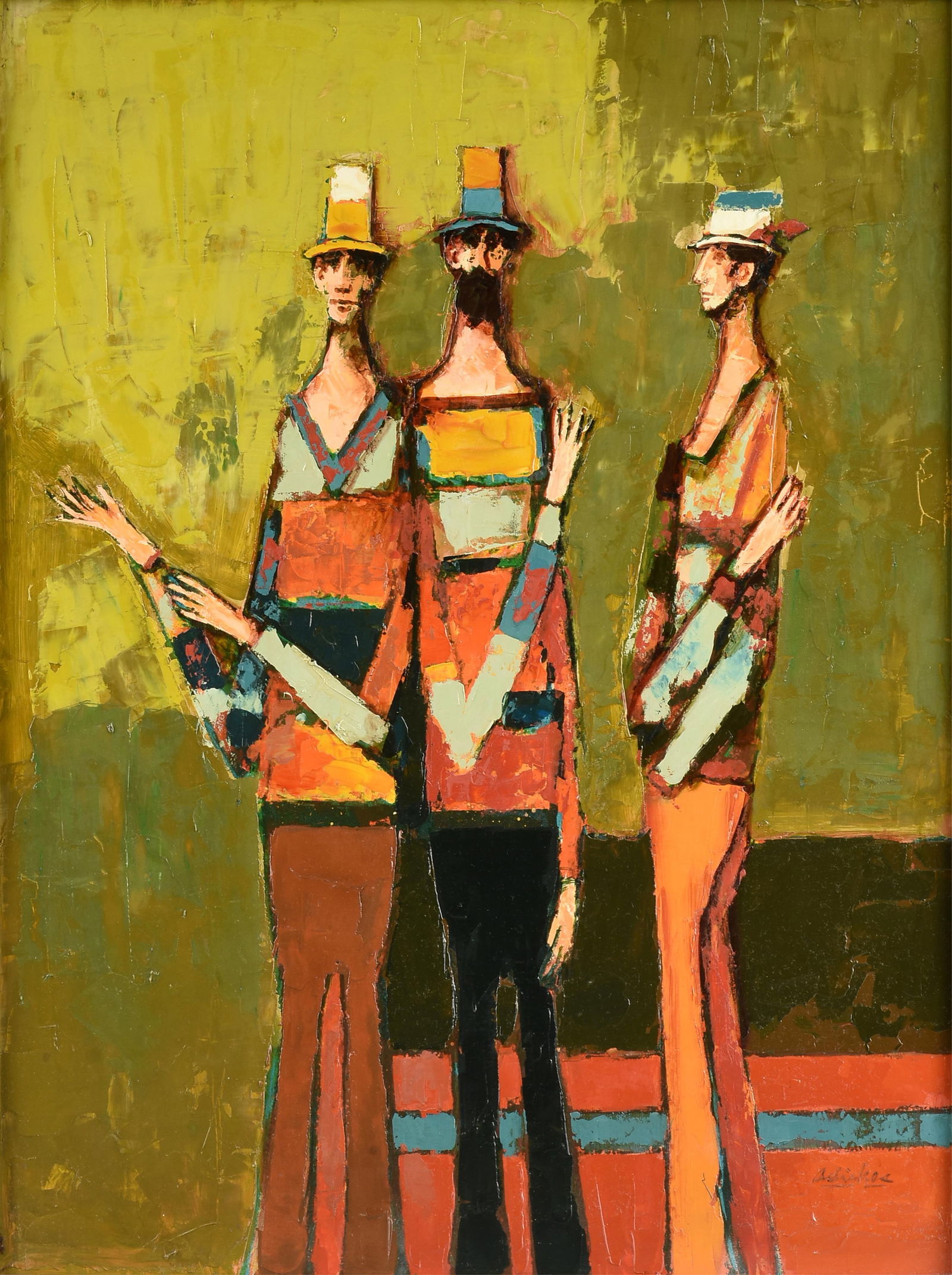 DAVID ADICKES (American/Texas b. 1927) "Three Figures with a Green Background," LATE 20TH CENTURY, (1 of 17)