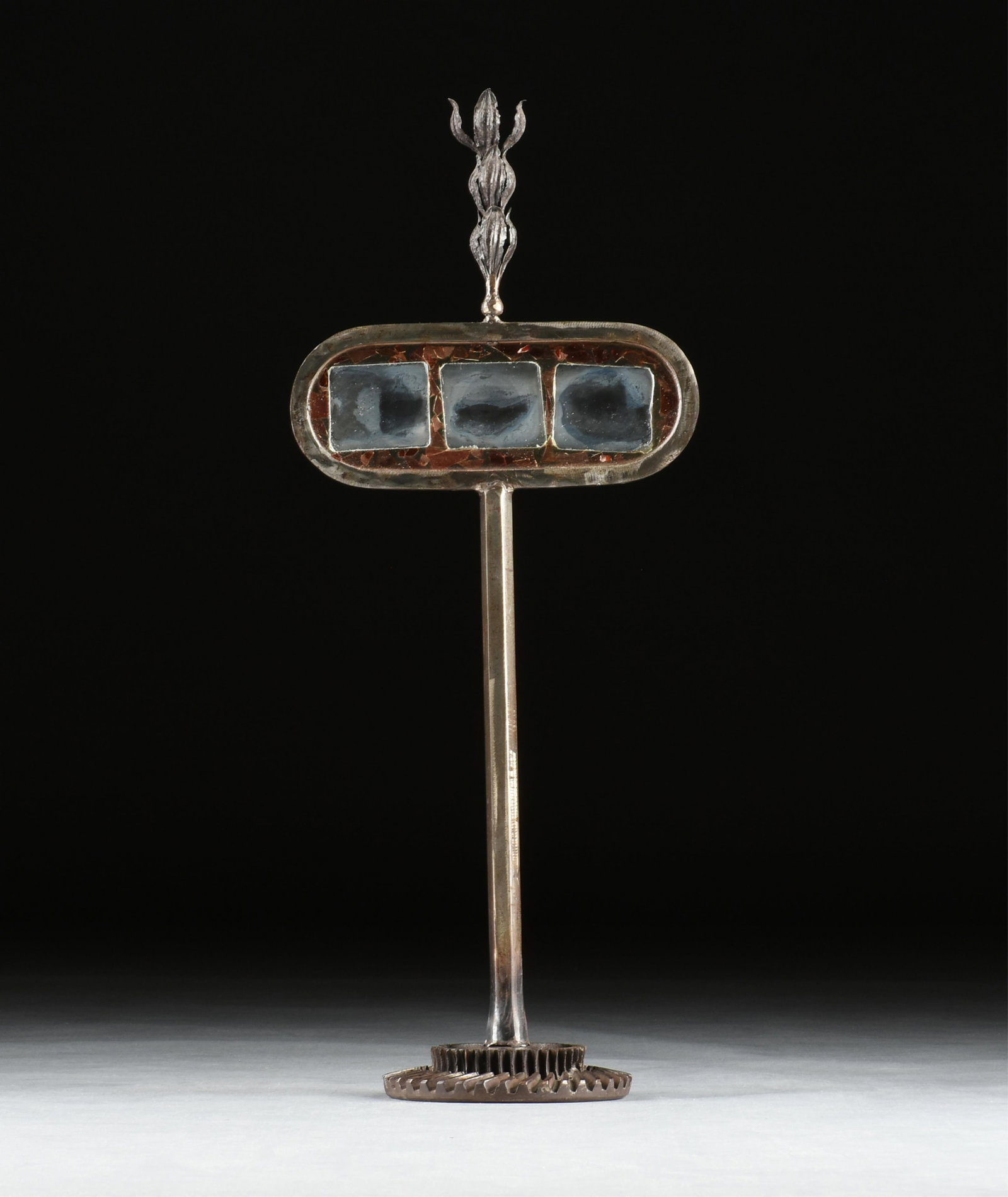 Attributed to FELICIANO BEJAR (Mexican/American 1920-2007) "Magiscope," 20TH CENTURY,: Attributed to FELICIANO BEJAR (Mexican/American 1920-2007) "Magiscope," 20TH CENTURY, assembled steel and fused glass sculpture, unmarked. 34 x 13 3/4 x 8 1/2 in. (86.4 x 34.9 x 21.6 cm.) Provenance: