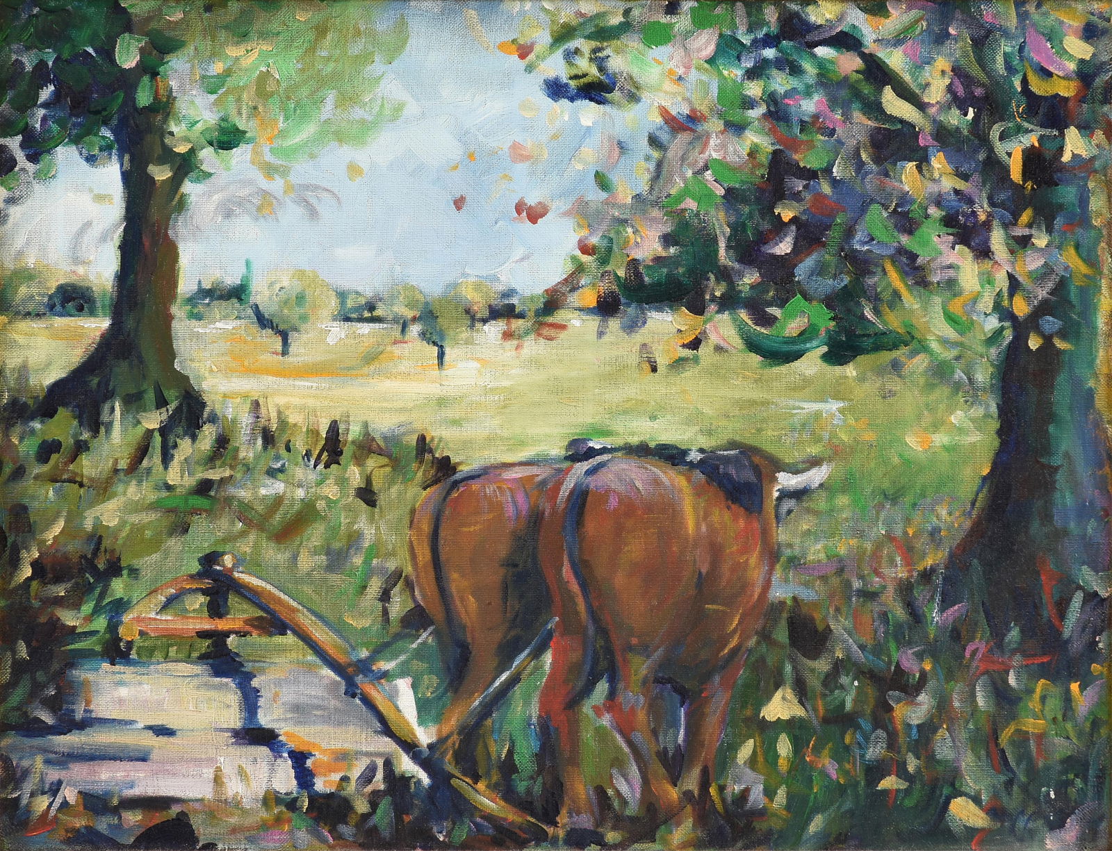 LOUISE GERMAIN (French 1874-1939) "A Team of Oxen with a Plow," CIRCA 1920, (1 of 15)