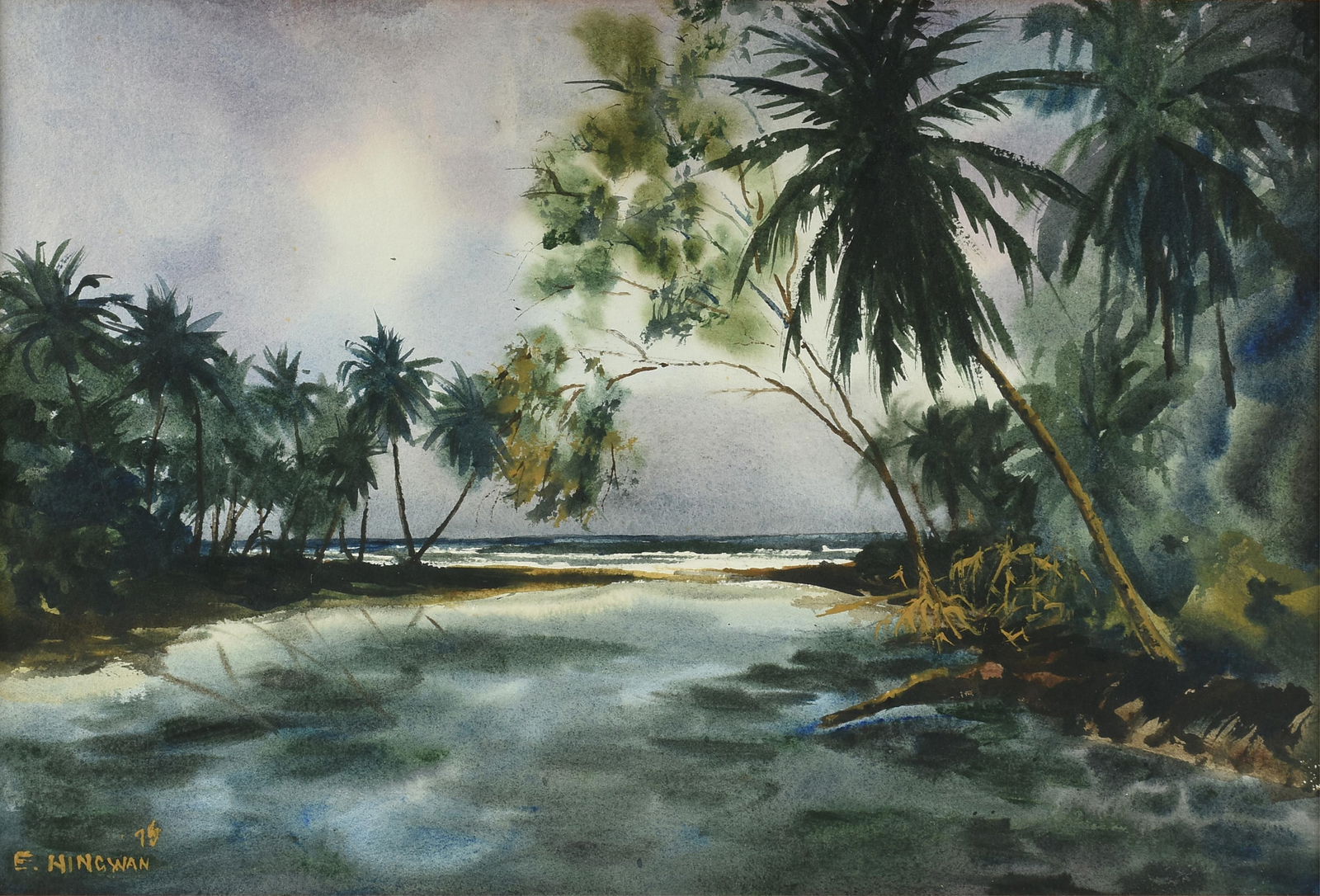 EDWIN HINGWAN (Trinidadian 1932-1976) "Tropical Landscape (Untitled)," 1975, (1 of 13)
