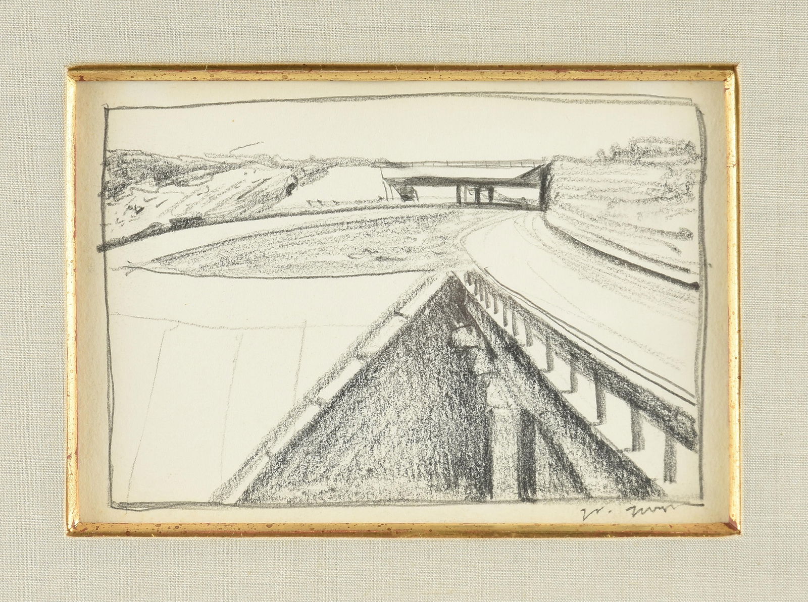 WOODY GWYN (American b. 1944) A PAIR OF DRAWINGS, "I-10," CIRCA 2000,: WOODY GWYN (American b. 1944) A PAIR OF DRAWINGS, "I-10," CIRCA 2000, pencil on paper drawings, each signed lower right, the larger, "W. Gwyn," and the smaller, "Gwyn." Largest: 3 3/4 x 5 3/8 in. (9.5