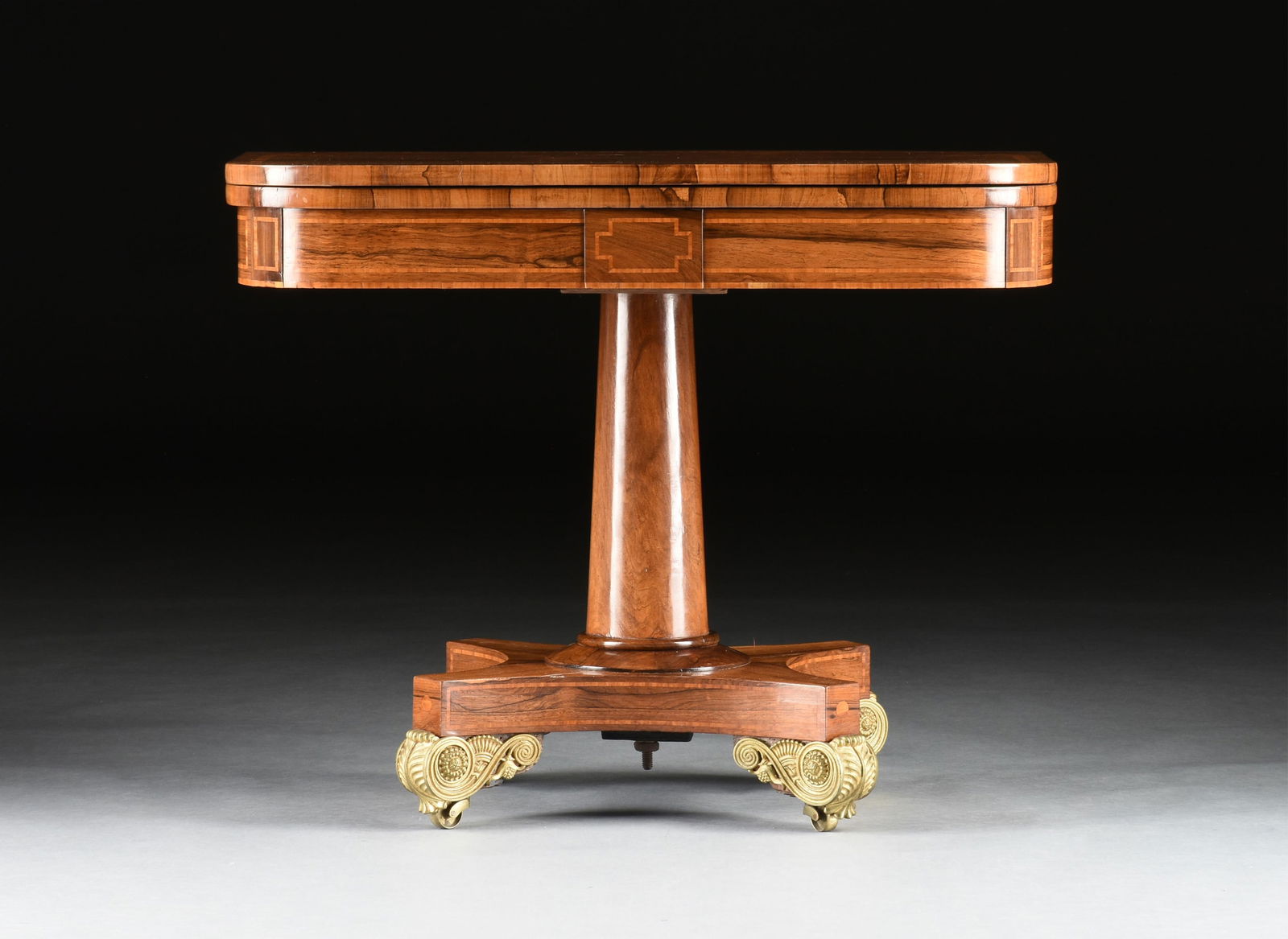 A REGENCY ROSEWOOD PEDESTAL FOLDING CARD TABLE, ENGLISH, EARLY 19TH CENTURY, (1 of 11)