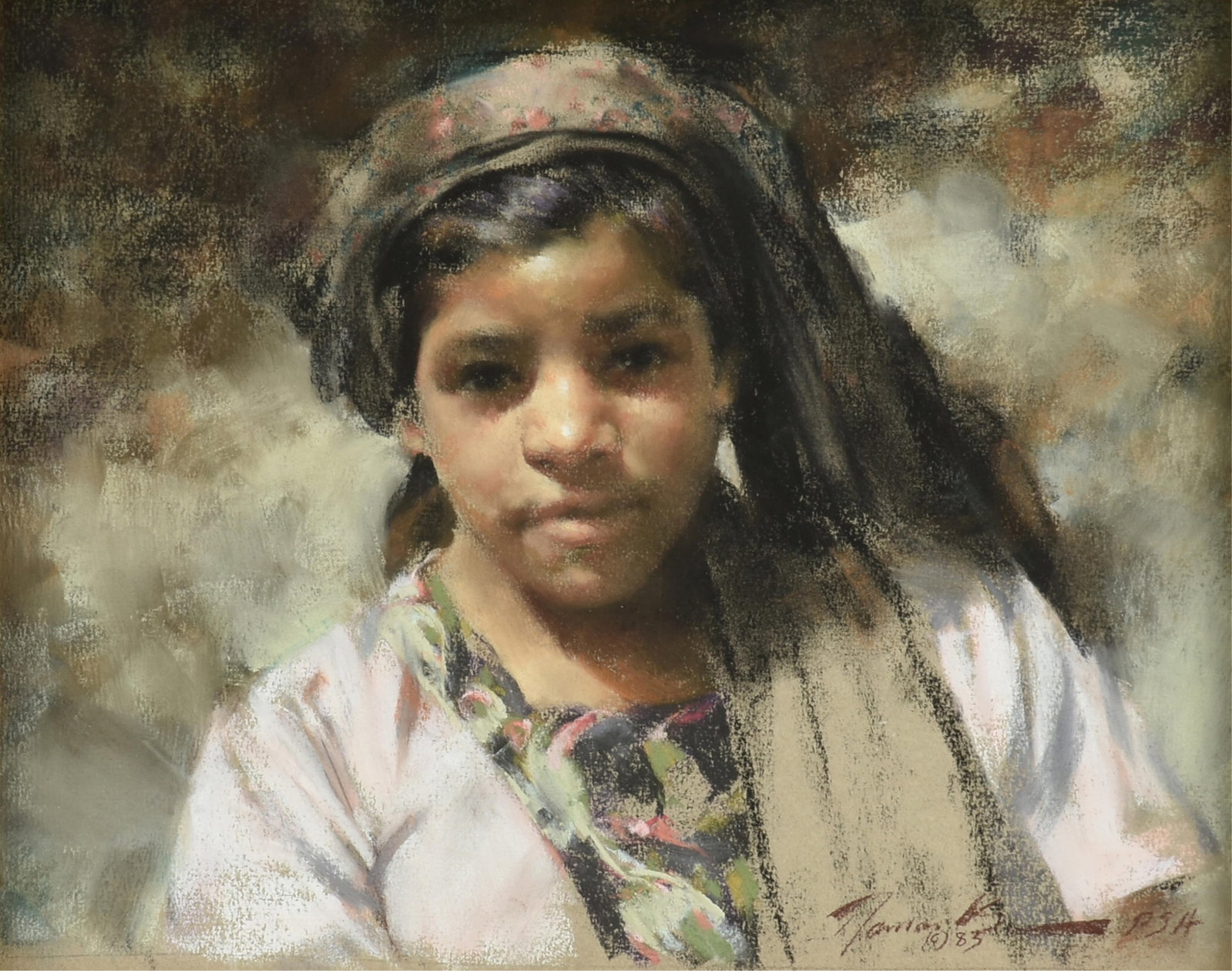 RAMON KELLEY (American b. 1939) "Little Girl from Oaxaca, Mexico," 1983,: RAMON KELLEY (American b. 1939) "Little Girl from Oaxaca, Mexico," 1983, pastel on paper, signed and dated lower right, "Ramon Kelley PSH / 1983," also titled, signed, and dated on reverse, "Little Gi