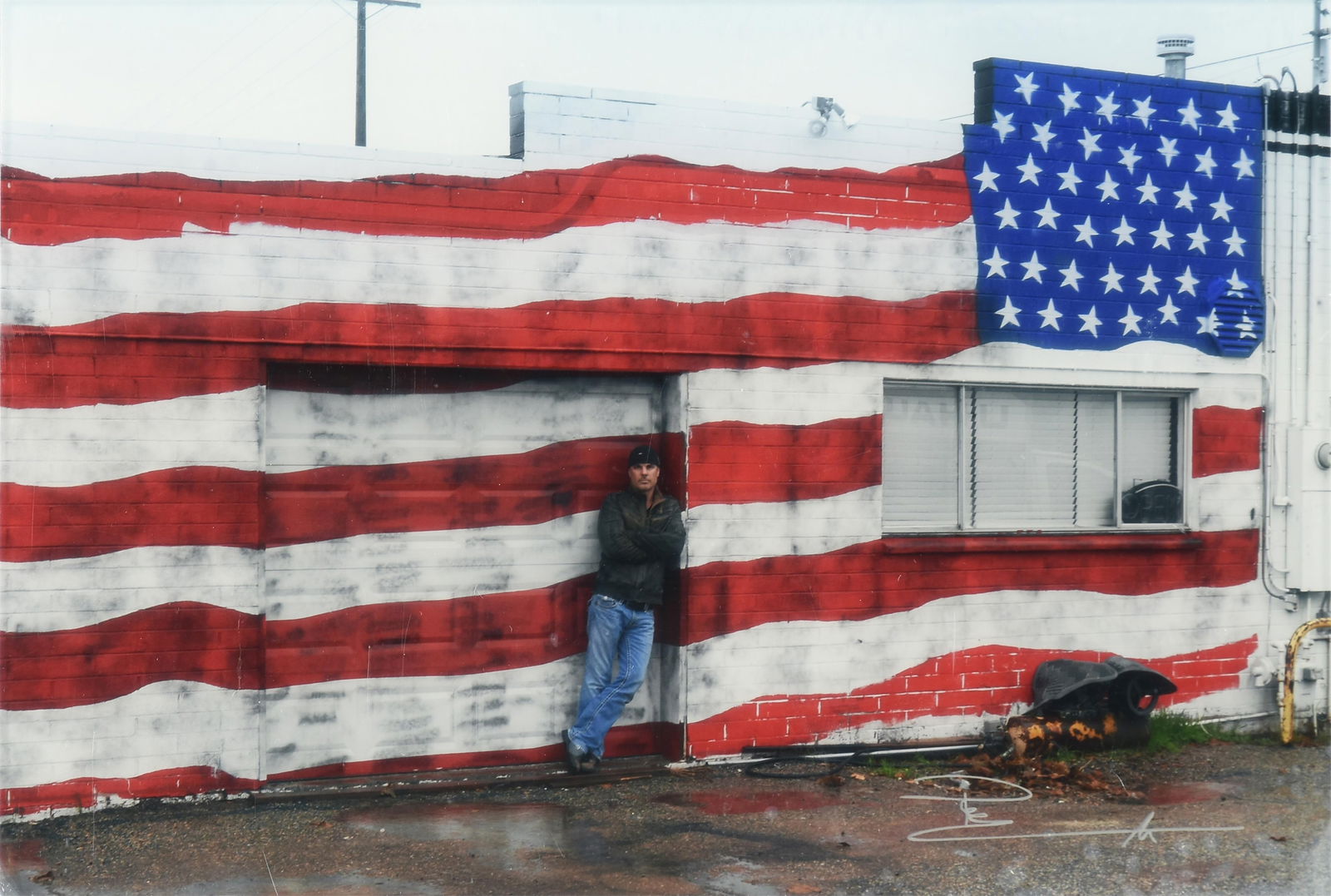 PETER LIK (Australian b. 1959) "Self Portrait in Front of American Flag Mural," 21ST CENTURY, (1 of 7)