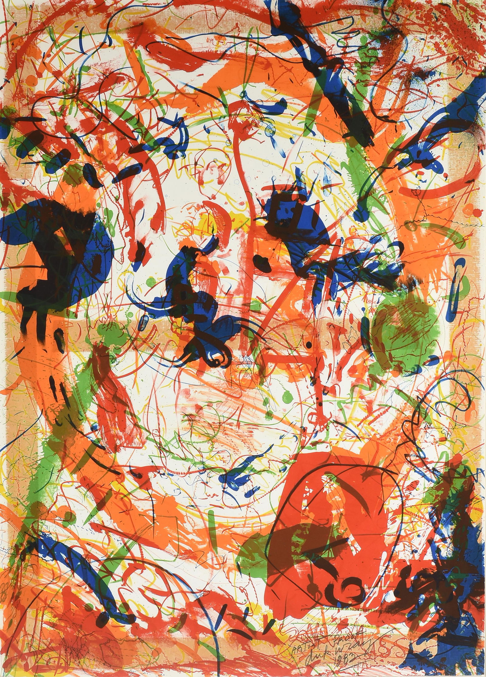 DICK WRAY (American/Texas 1933-2011) "Abstract Composition," 1983,: DICK WRAY (American/Texas 1933-2011) "Abstract Composition," 1983, lithograph on paper, signed and dated L/R, "artist proof / dick wray / 1983." 42 x 29 1/2 in. (106.7 x 74.9 cm.), Frame: 50 x 37 in.