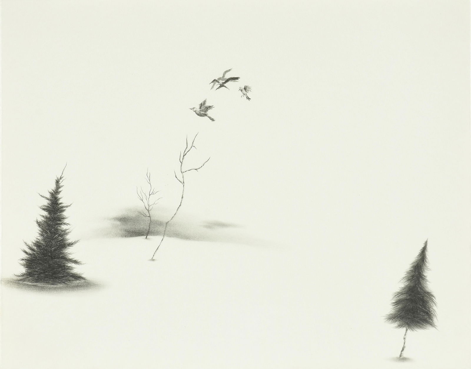 ROBYN O'NEIL (American/Texas b. 1977) "Low Cloud Landscape 2," 2003,: ROBYN O'NEIL (American/Texas b. 1977) "Low Cloud Landscape 2," 2003, pencil on paper, signed, titled and dated on reverse, "Robyn O'Neil / Low Cloud Landscape 2 / 2003." 7 1/2 x 9 1/2 in. (19.1 x 24.1