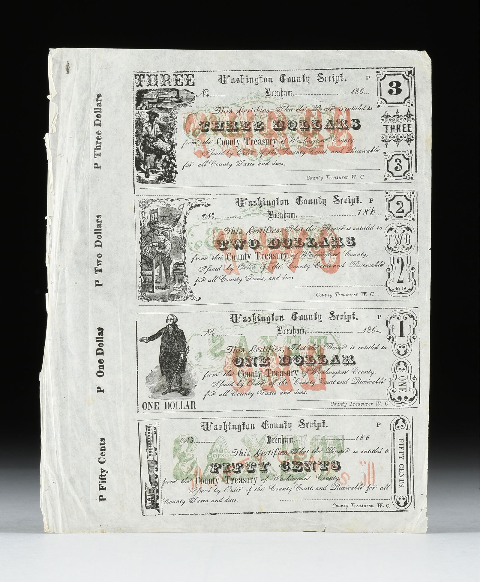 WASHINGTON COUNTY, TEXAS, CIVIL WAR CURRENCY, 1860s, (1 of 4)