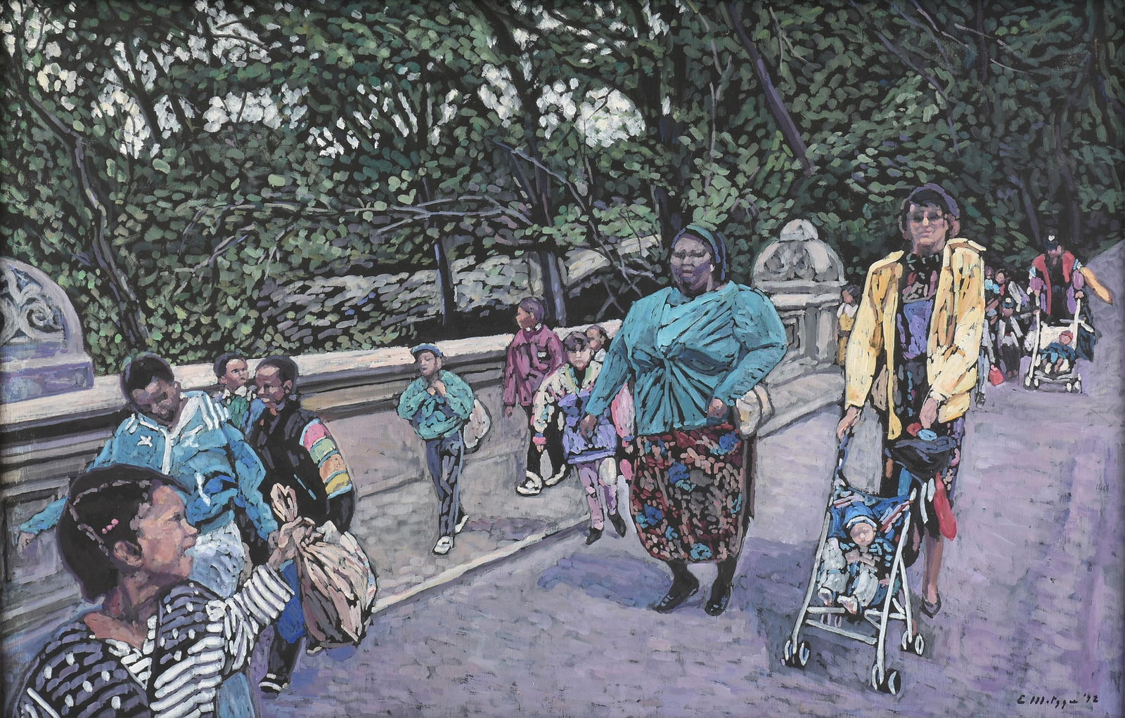 EVELYN BORCHARD METZGER (American 1911-2007) "School Class, Central Park (Looking Back)," 1992, (1 of 14)