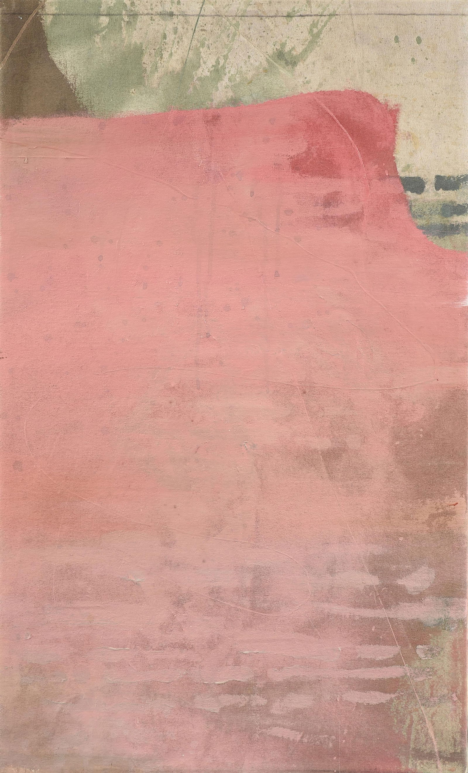 GILES LYON (American b. 1967) "Abstract Composition in Pink (Untitled)," 1991,: GILES LYON (American b. 1967) "Abstract Composition in Pink (Untitled)," 1991, oil on canvas, signed and dated on stretcher, "Giles Lyon '91." 35 x 21 1/4 in. (88.9 x 54 cm.) Provenance: Collection of