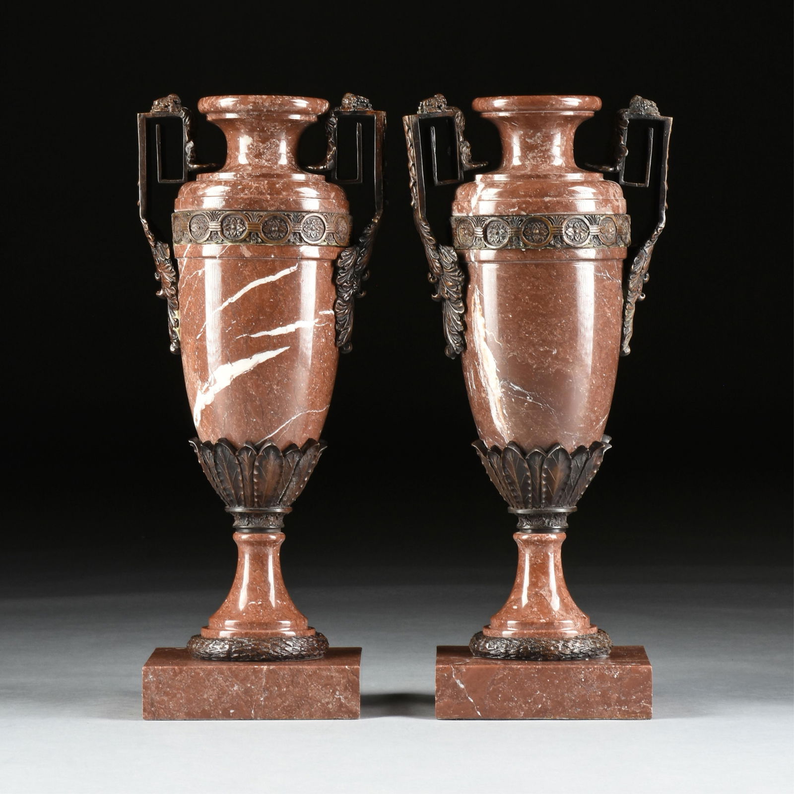 A PAIR OF MARBLE URNS, PROBABLY EUROPEAN, 19TH/20TH CENTURY, (1 of 9)