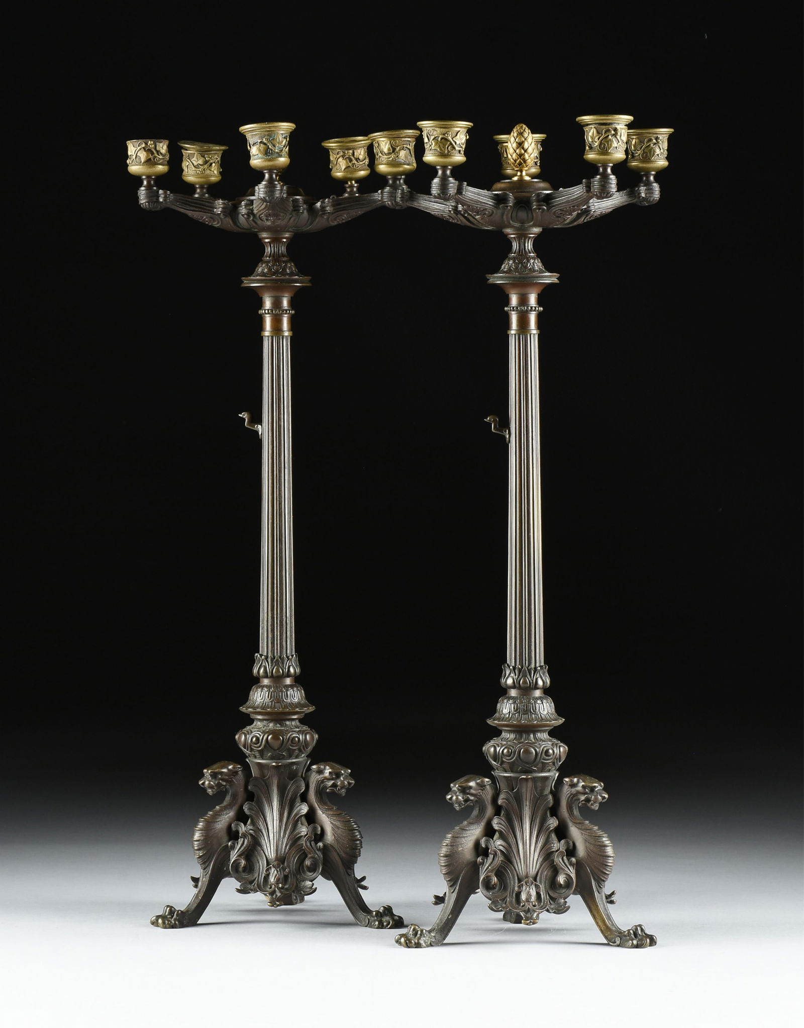 A PAIR OF CANDELABRAS, PROBABLY FRENCH, LATE 19TH CENTURY, (1 of 7)