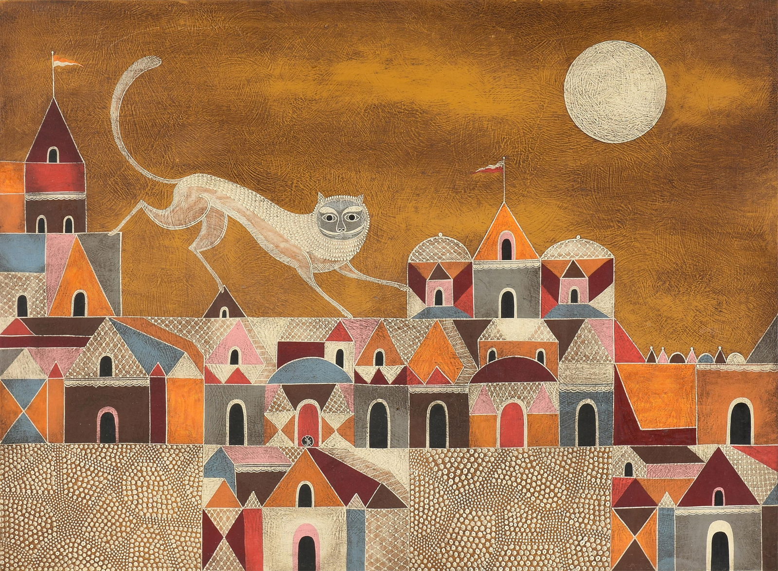 MEXICAN SCHOOL "Tonala Cityscape with Cat," 20TH CENTURY, (1 of 13)