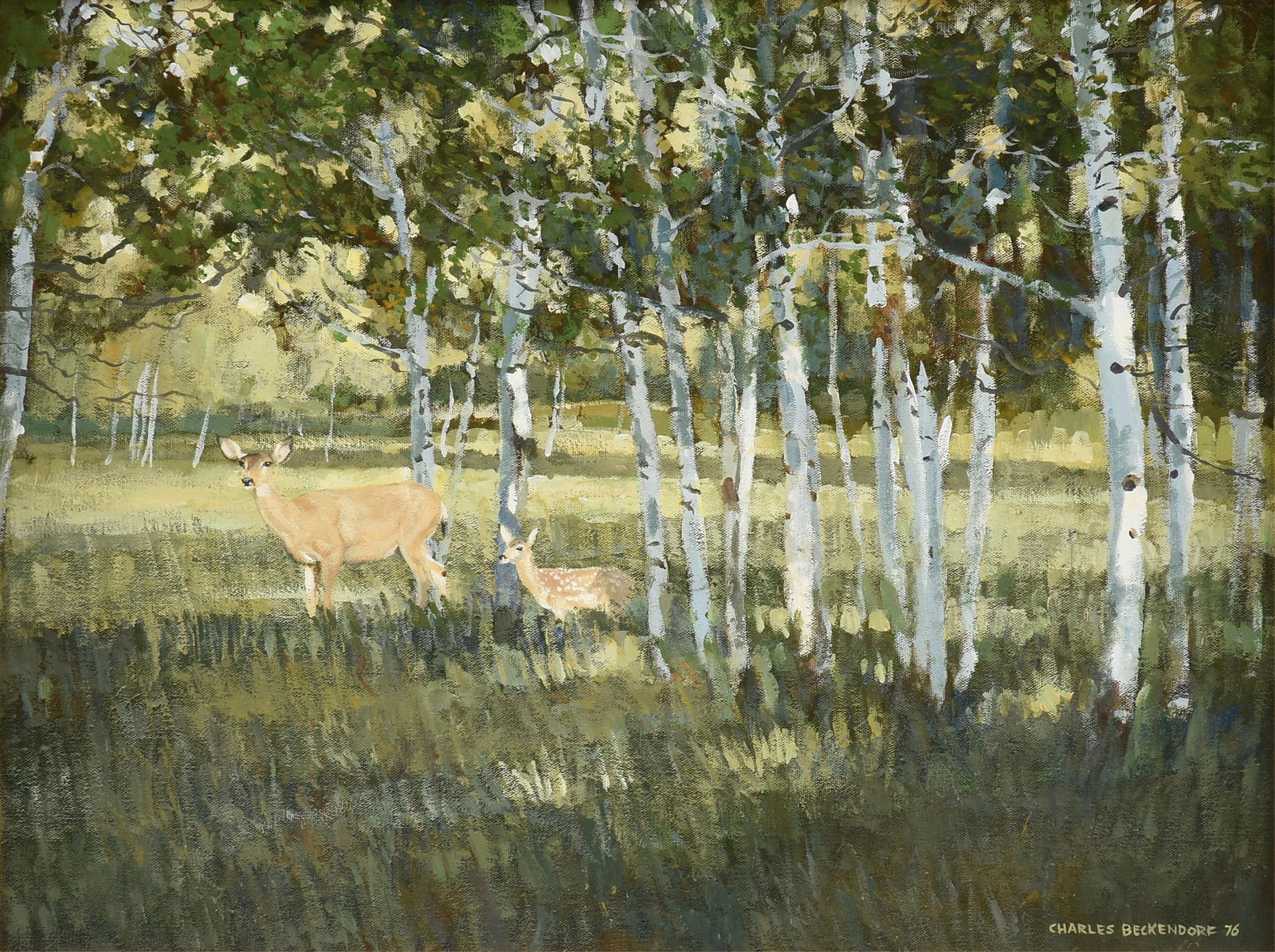 CHARLES BECKENDORF (American/Texas 1930-1996) "Deer in the Birch Grove," 1976, (1 of 15)