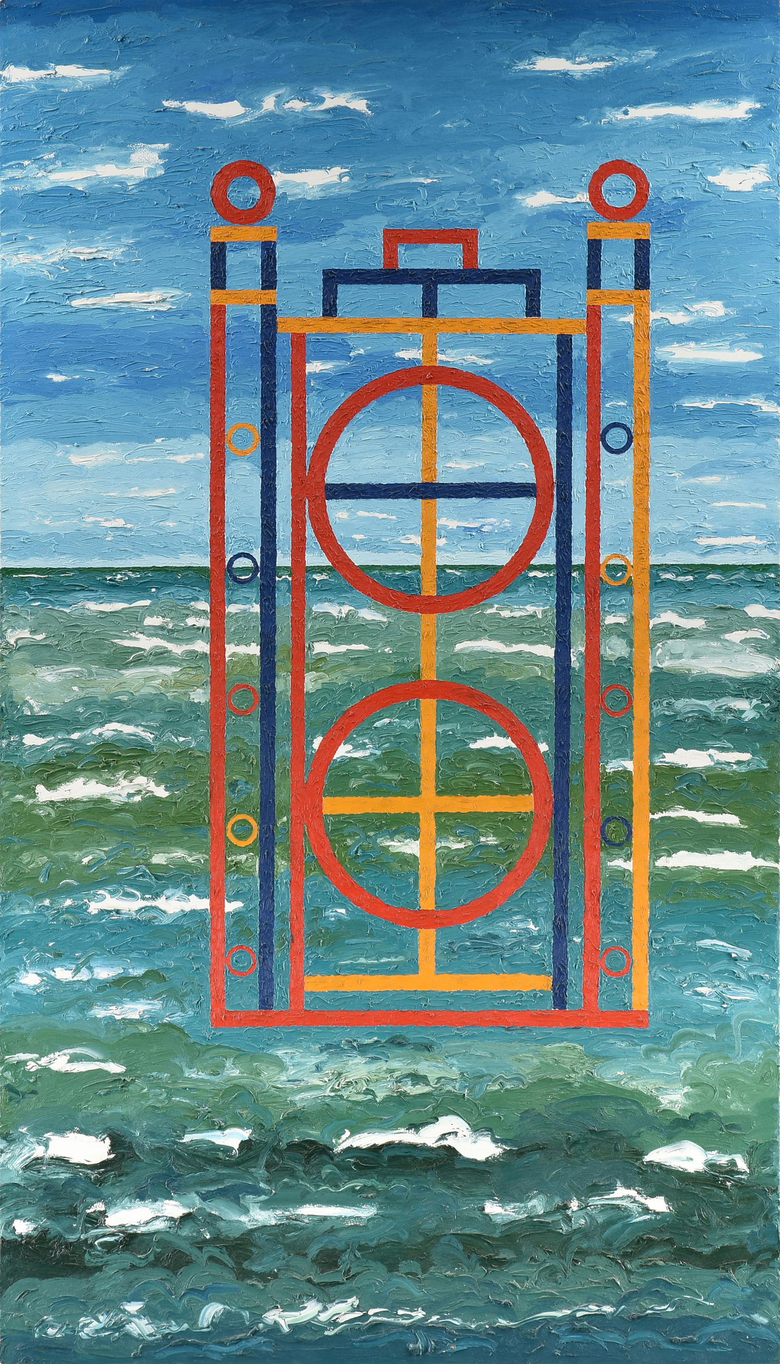 DEREK BOSHIER (British/American 1937-2024) “Colorgate,” 1987,: DEREK BOSHIER (British/American 1937-2024) “Colorgate,” 1987, oil on canvas, signed, titled, and dated on reverse, "Derek Boshier / 'Colorgate' / oil on canvas / 84 x 48 inches / 1987." 84