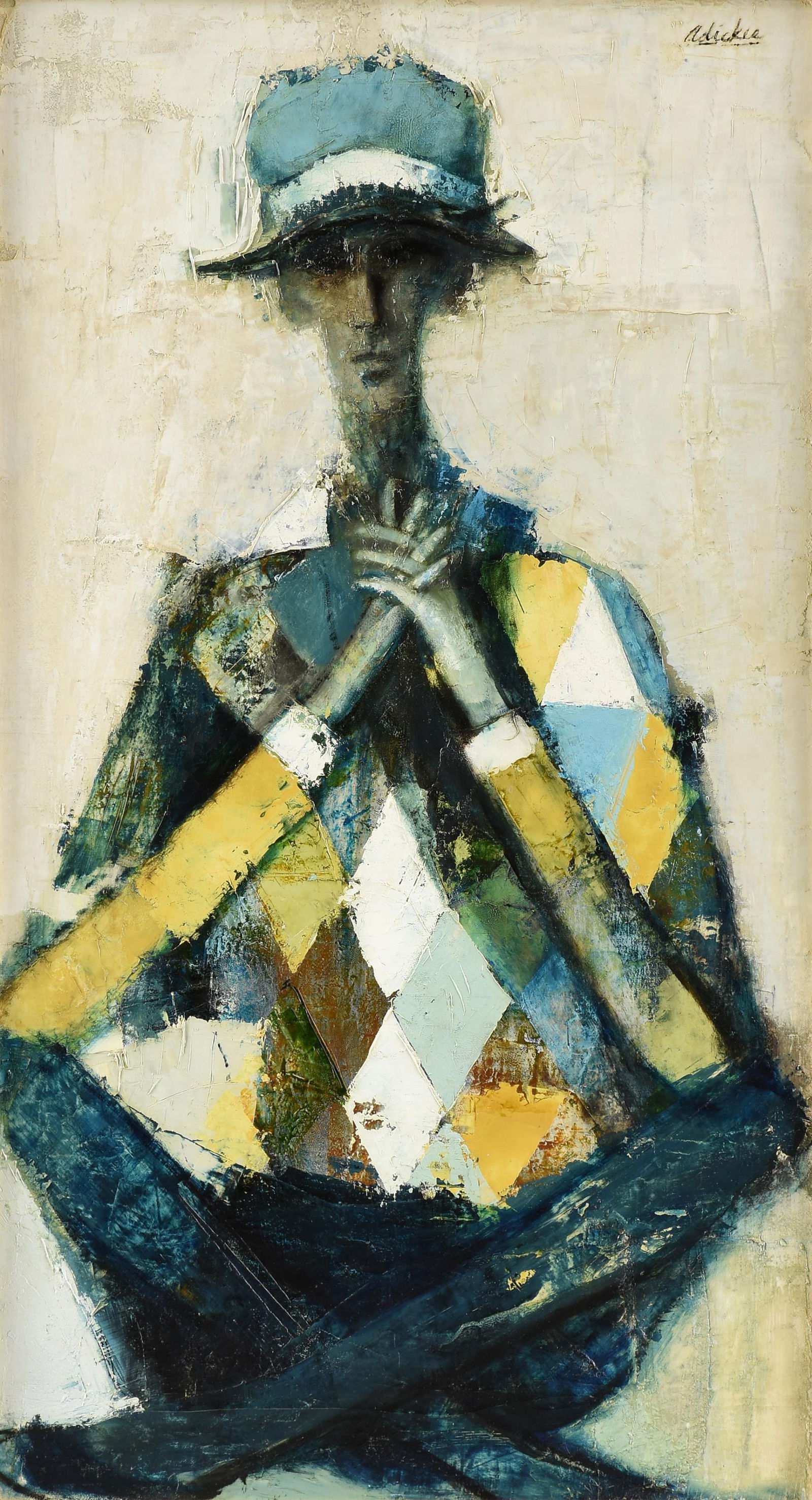 DAVID ADICKES (American/Texas 1927-2025) "Harlequin (Untitled)," 21ST CENTURY,: DAVID ADICKES (American/Texas 1927-2025) "Harlequin (Untitled)," 21ST CENTURY, oil on canvas, signed upper right, "Adickes." 40 x 22 in. (101.6 x 55.9 cm.), Frame: 42 x 24 in. (106.7 x 61 cm.) Provena