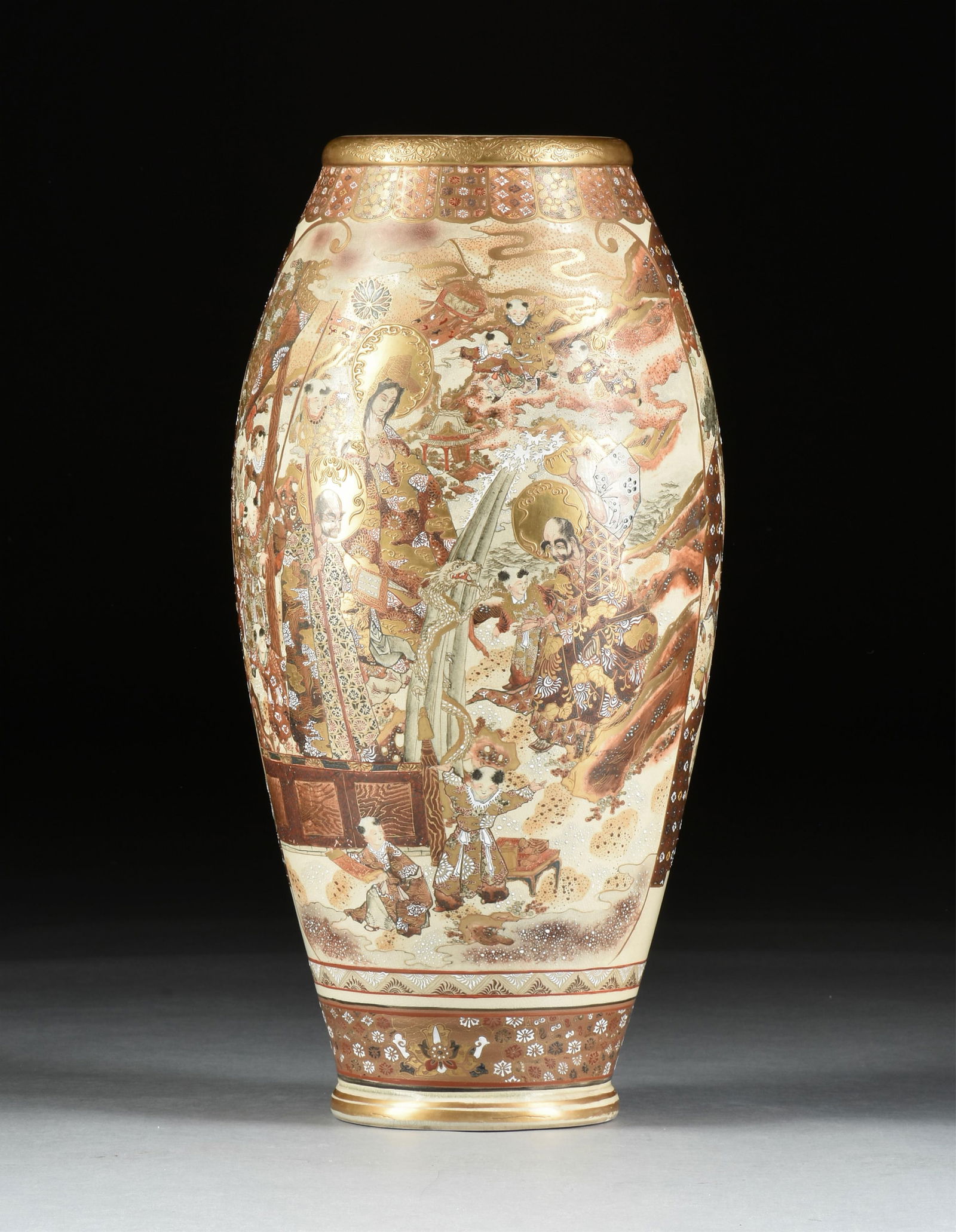 A LARGE MEIJI PERIOD SATSUMA VASE WITH IMMORTALS, JAPANESE, LATE 19TH CENTURY, (1 of 13)