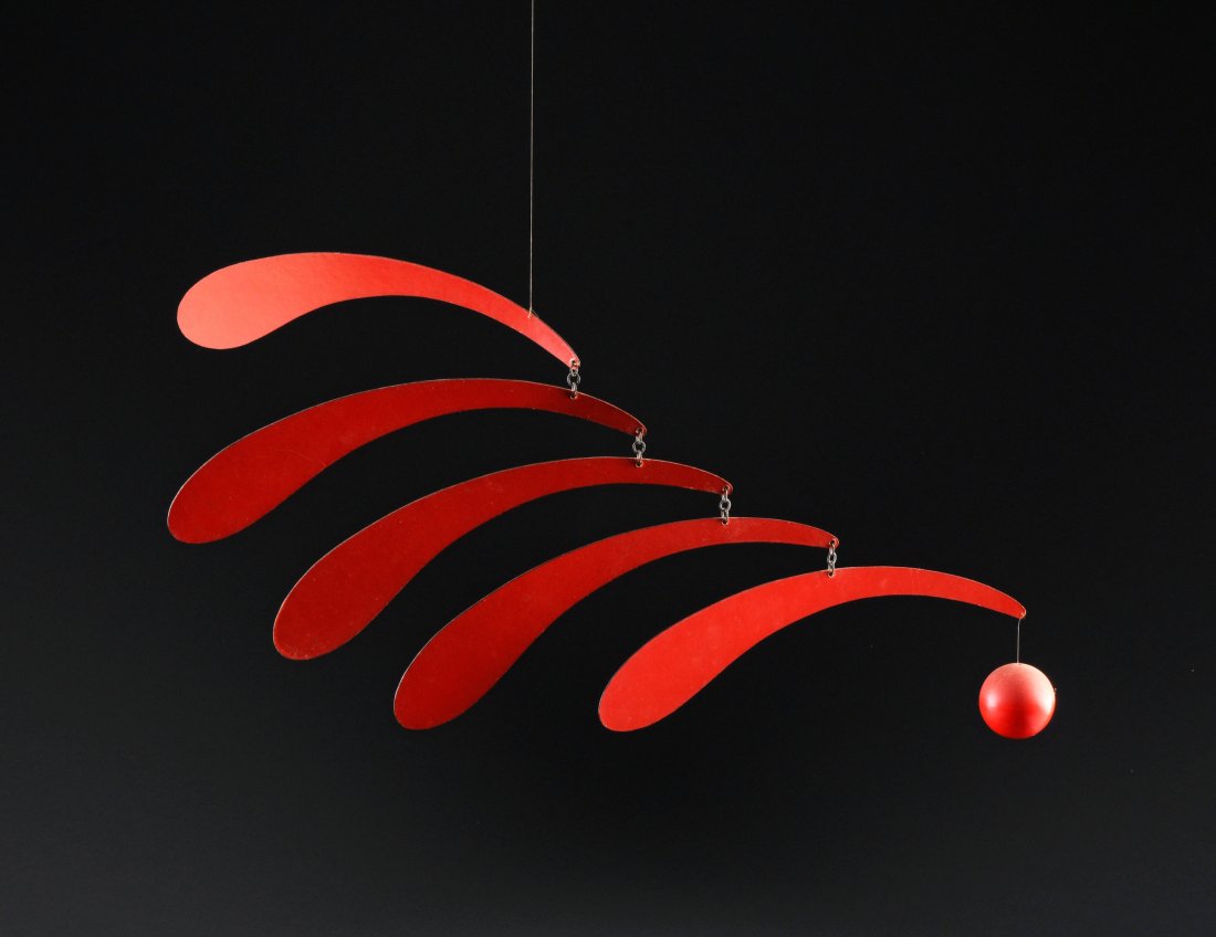 after ALEXANDER CALDER (American 1898-1976) A RED: after ALEXANDER CALDER (American 1898-1976) A RED AND BLACK COMPOSITION MOBILE, "Flowing Rhythm (RED)" BY FLENSTED MOBILES OF DENMARK, CIRCA 1950s. NOTE: Alexander Calder was an American sculptor best