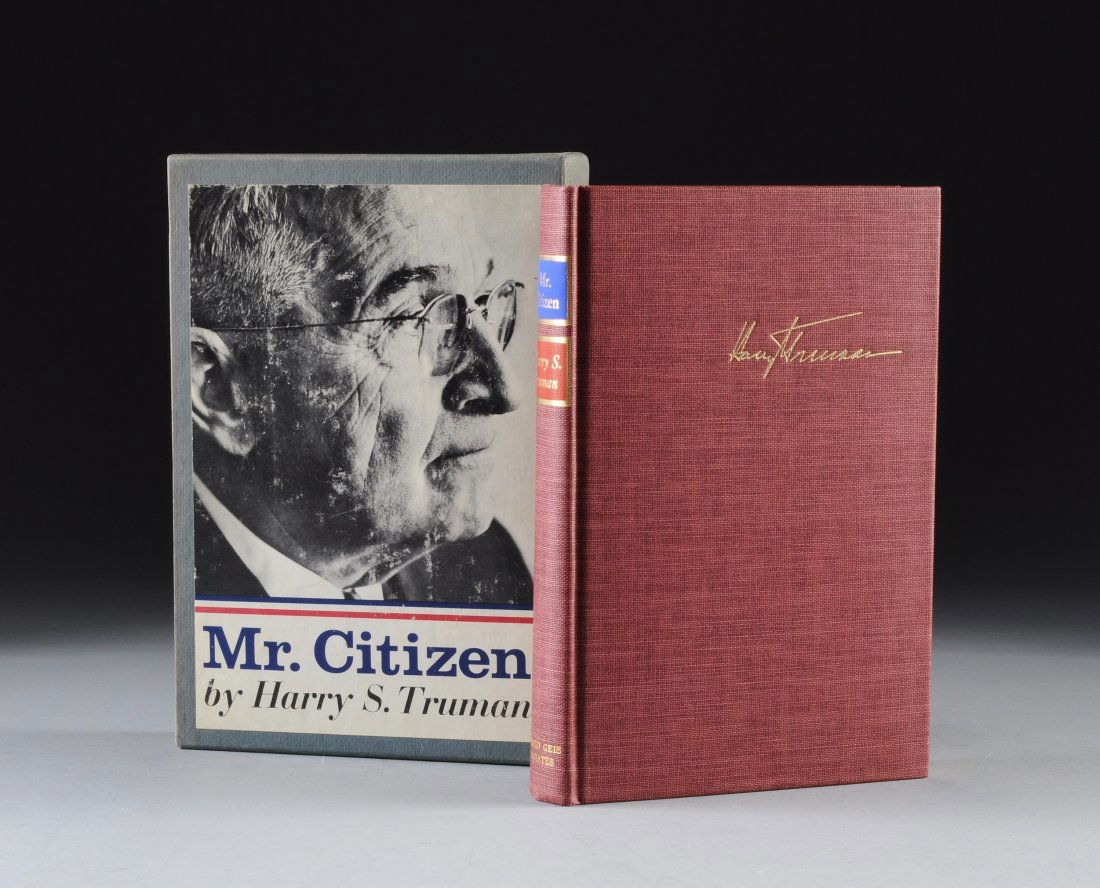 TRUMAN, HARRY S. (1884-1972). Mr. Citizen, New Yo: TRUMAN, HARRY S. (1884-1972). Mr. Citizen, New York: Bernard Geis Associates, 1960. Signed. Maroon cloth, red and blue spine labels, gilt lettering and detailing, decorative end pages, publishers slip