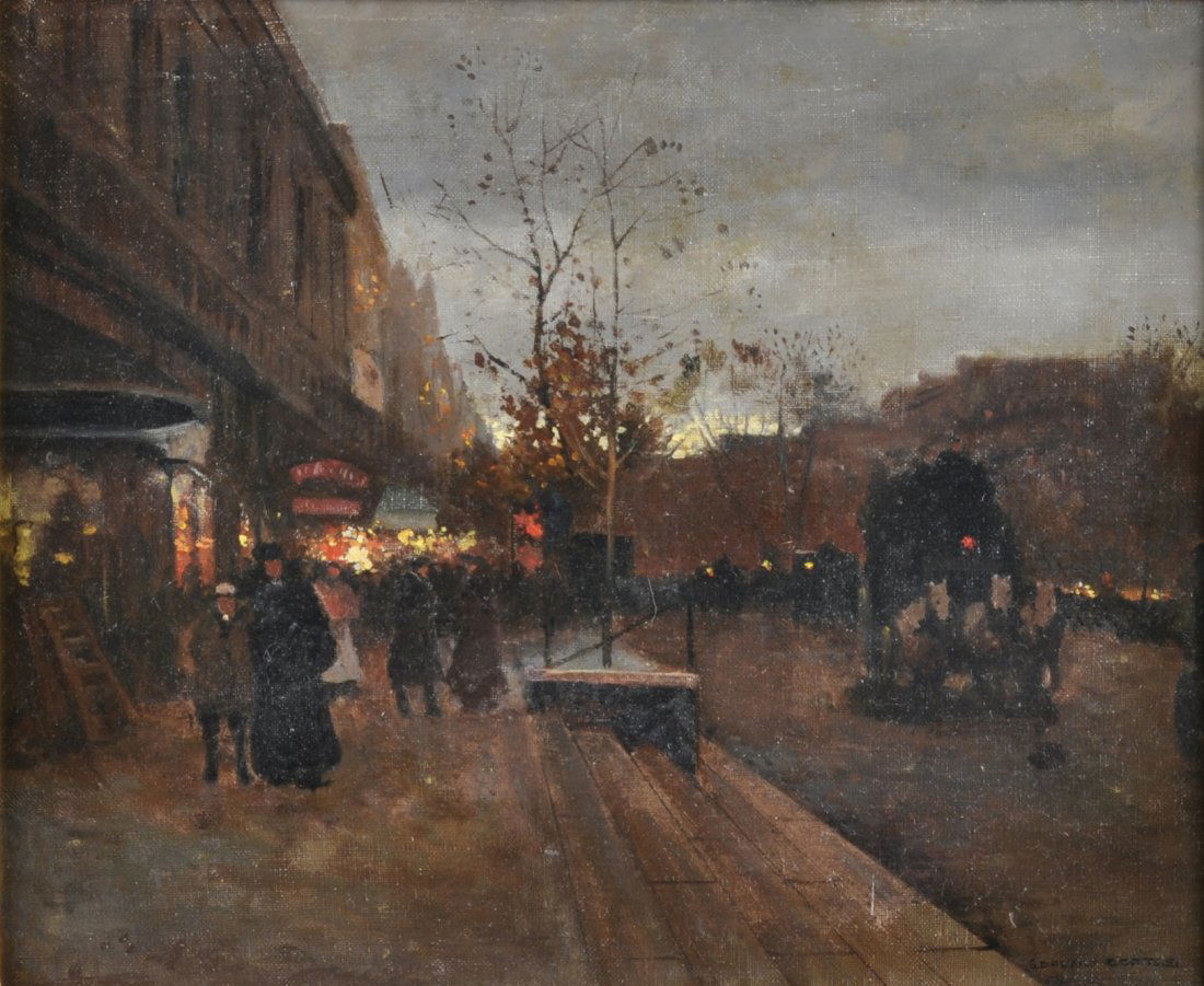 ÉDOUARD CORTÈS (French 1882-1969) A PAINTING, "Le: ÉDOUARD CORTÈS (French 1882-1969) A PAINTING, "Les Grands Boulevards," oil on canvas, signed L/R. 13 1/4" x 16 1/2". Framed.