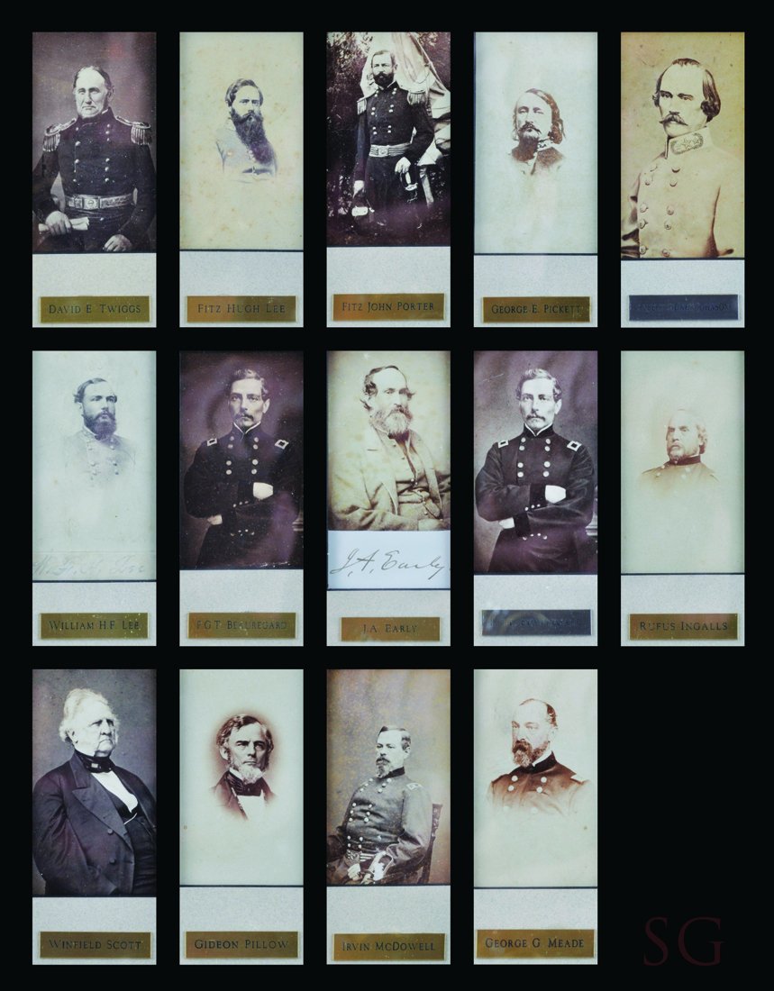 A COLLECTION OF FOURTEEN CARTE DE VISITE CARDS OF CIVIL: A COLLECTION OF FOURTEEN CARTE DE VISITE CARDS OF CIVIL WAR SOLDIERS AND GENERALS, comprising William H.F. Lee (signed), J.E. Early (signed), P.G.T. Beauregard, George G. Meade, P.G.T. Beauregard, Fit